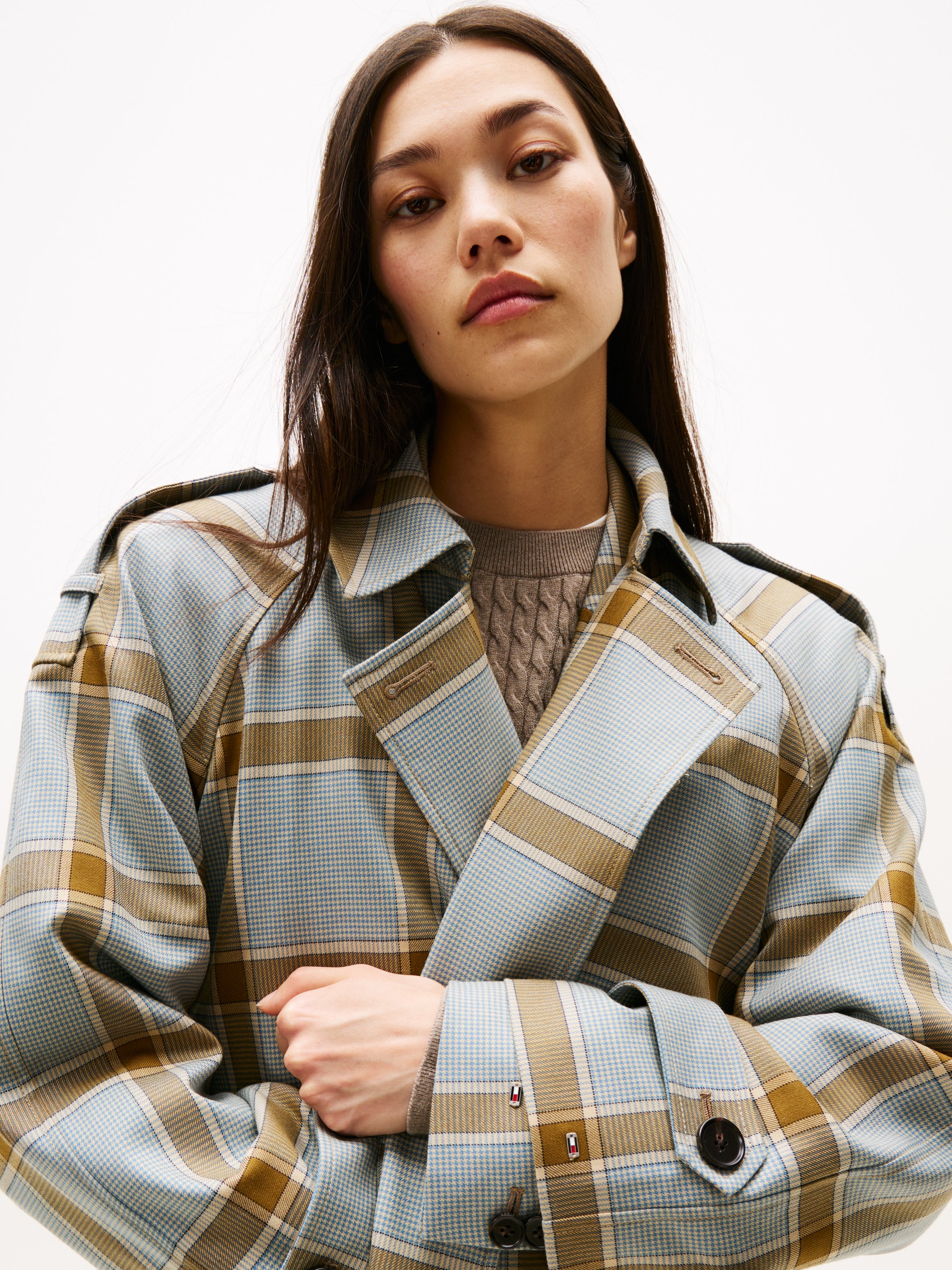 LIGHT WOOL CHECK RLX TRENCH
