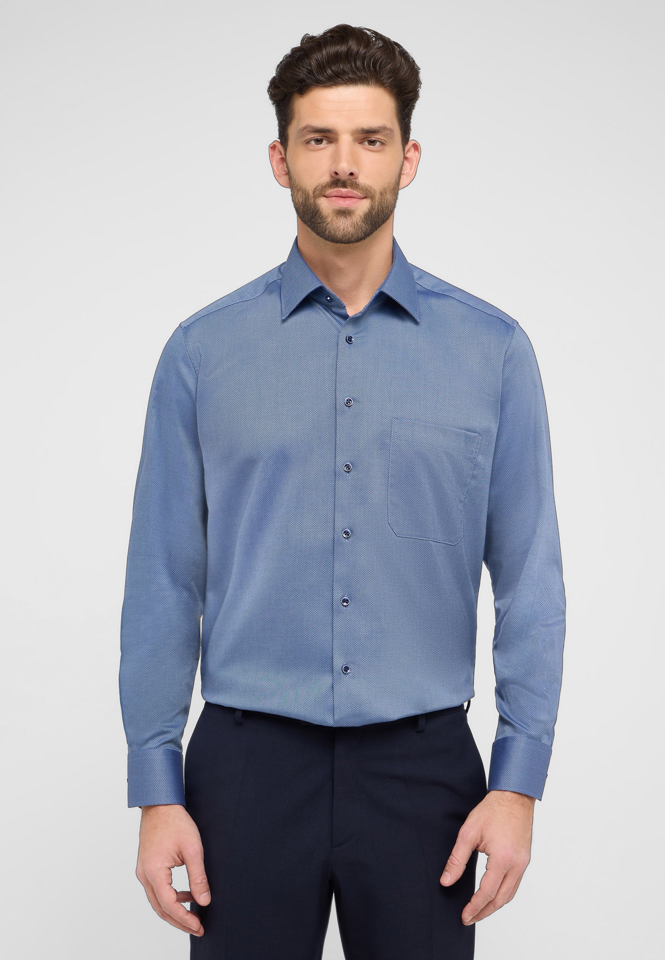 Dynamic Cotton Herren Langarmhemd Kent-Kragen bügelfrei