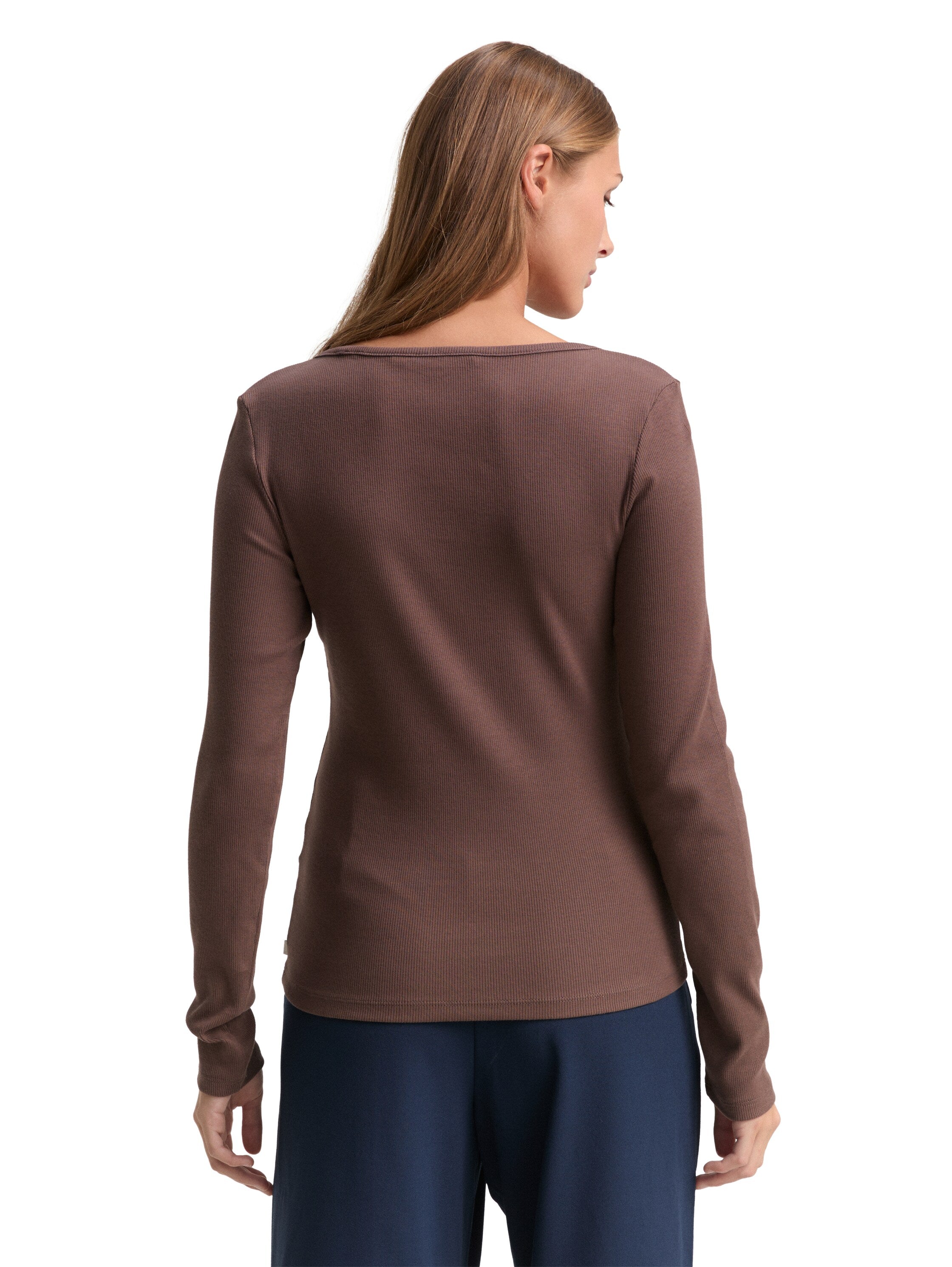 Slim Fit Langarmshirt mit Rippstruktur