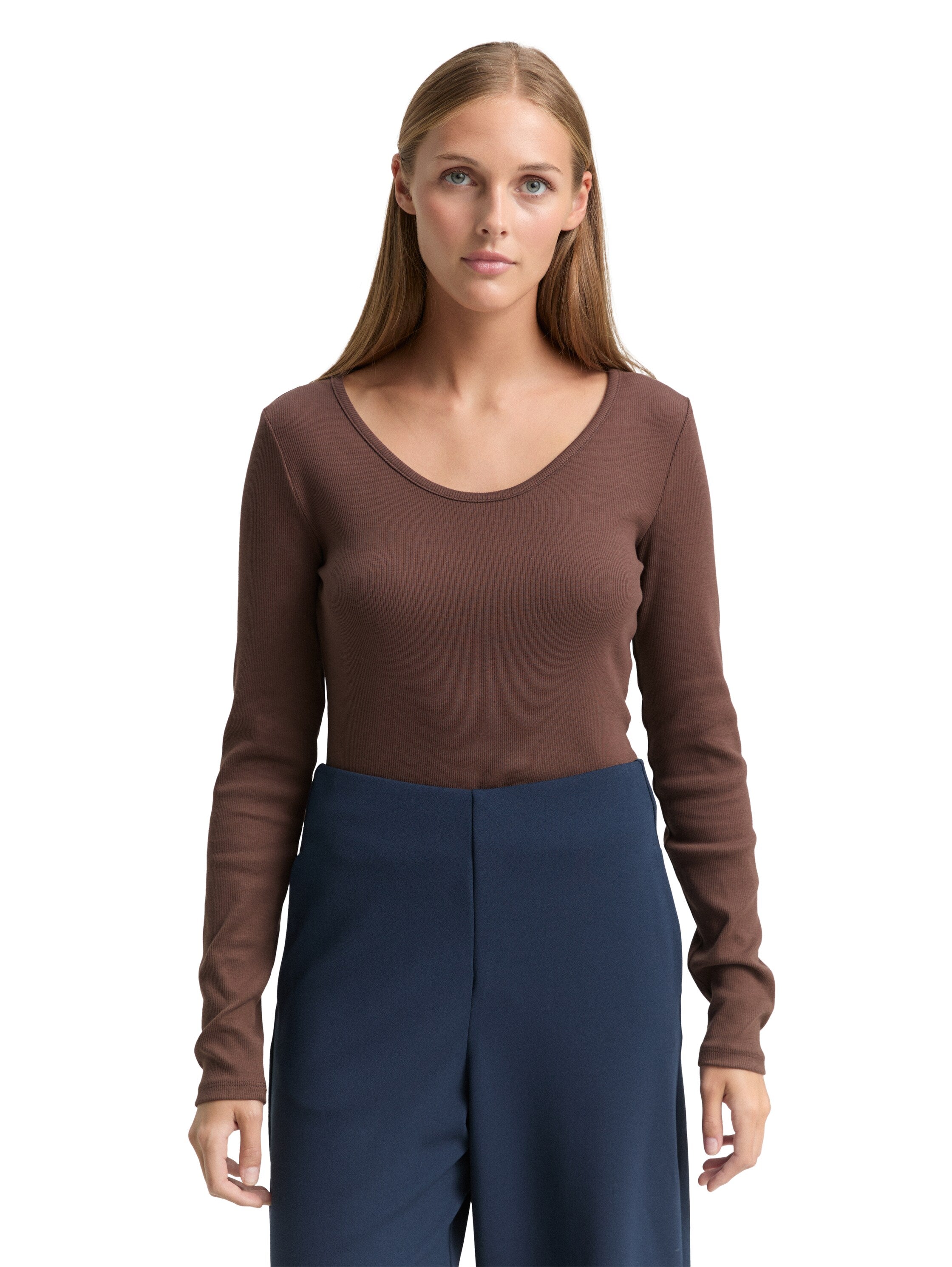Slim Fit Langarmshirt mit Rippstruktur