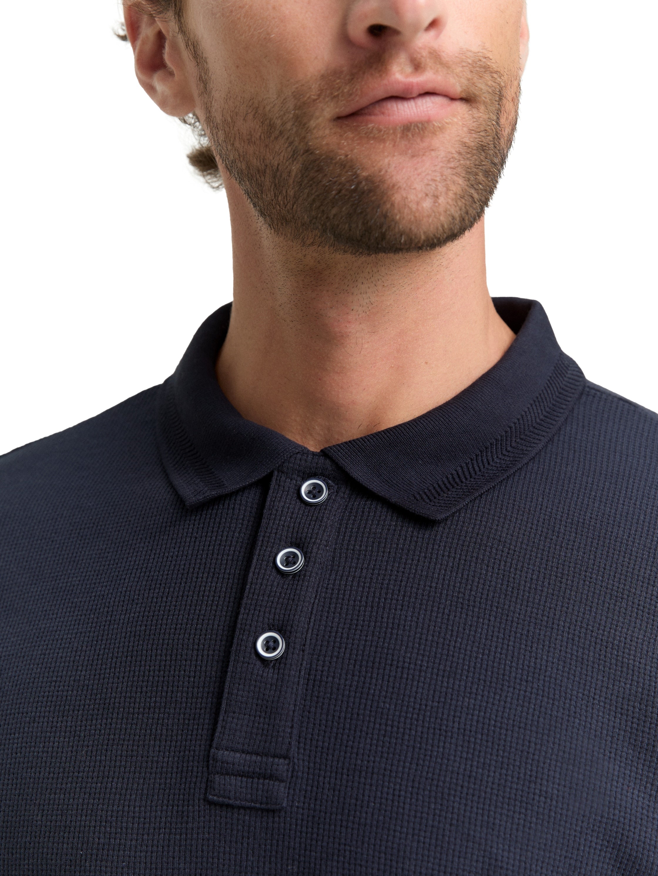 Langarm Poloshirt mit Waffelstruktur