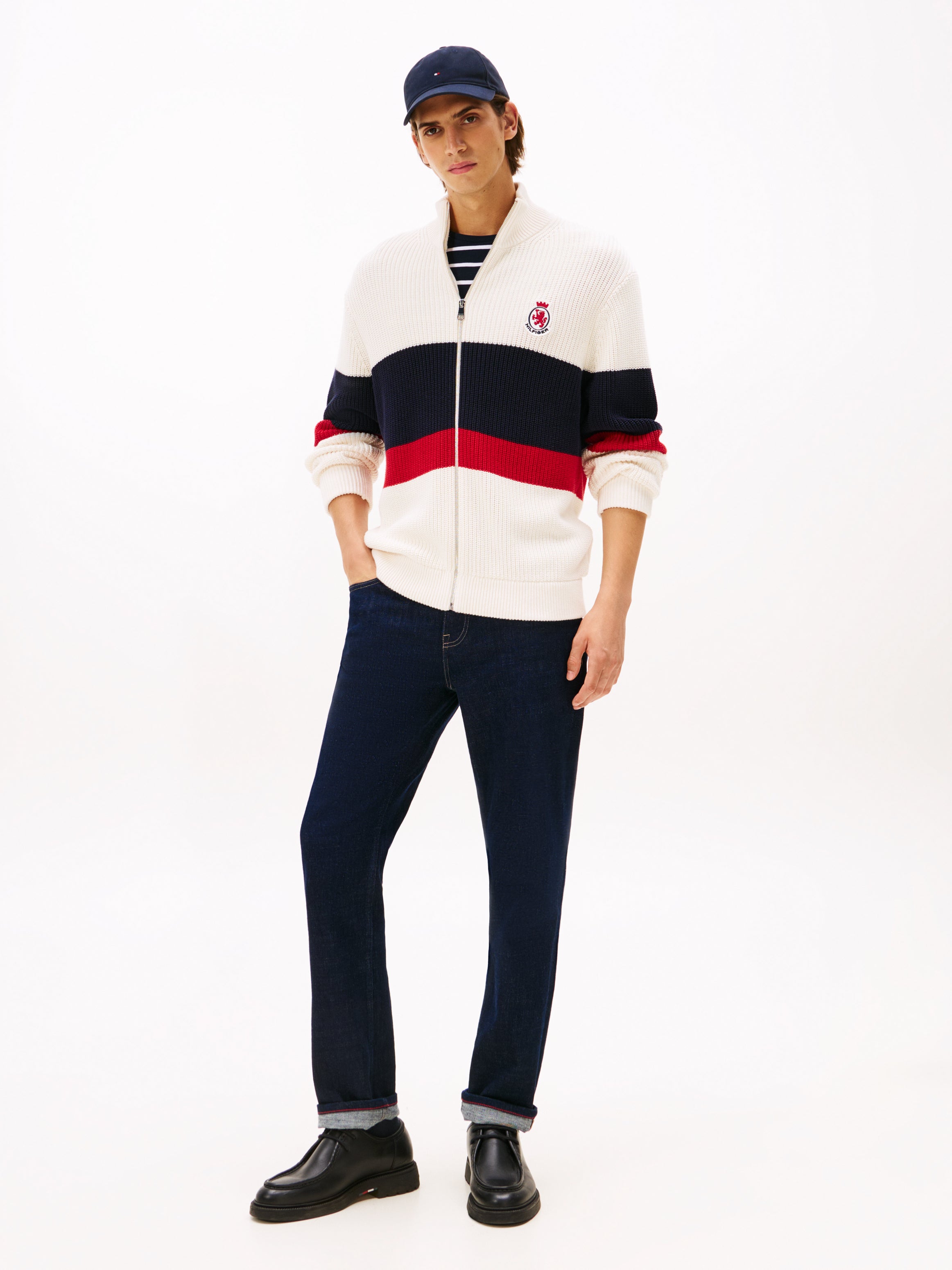 RWB RIB CHEST STRIPE ZIP THROUGH