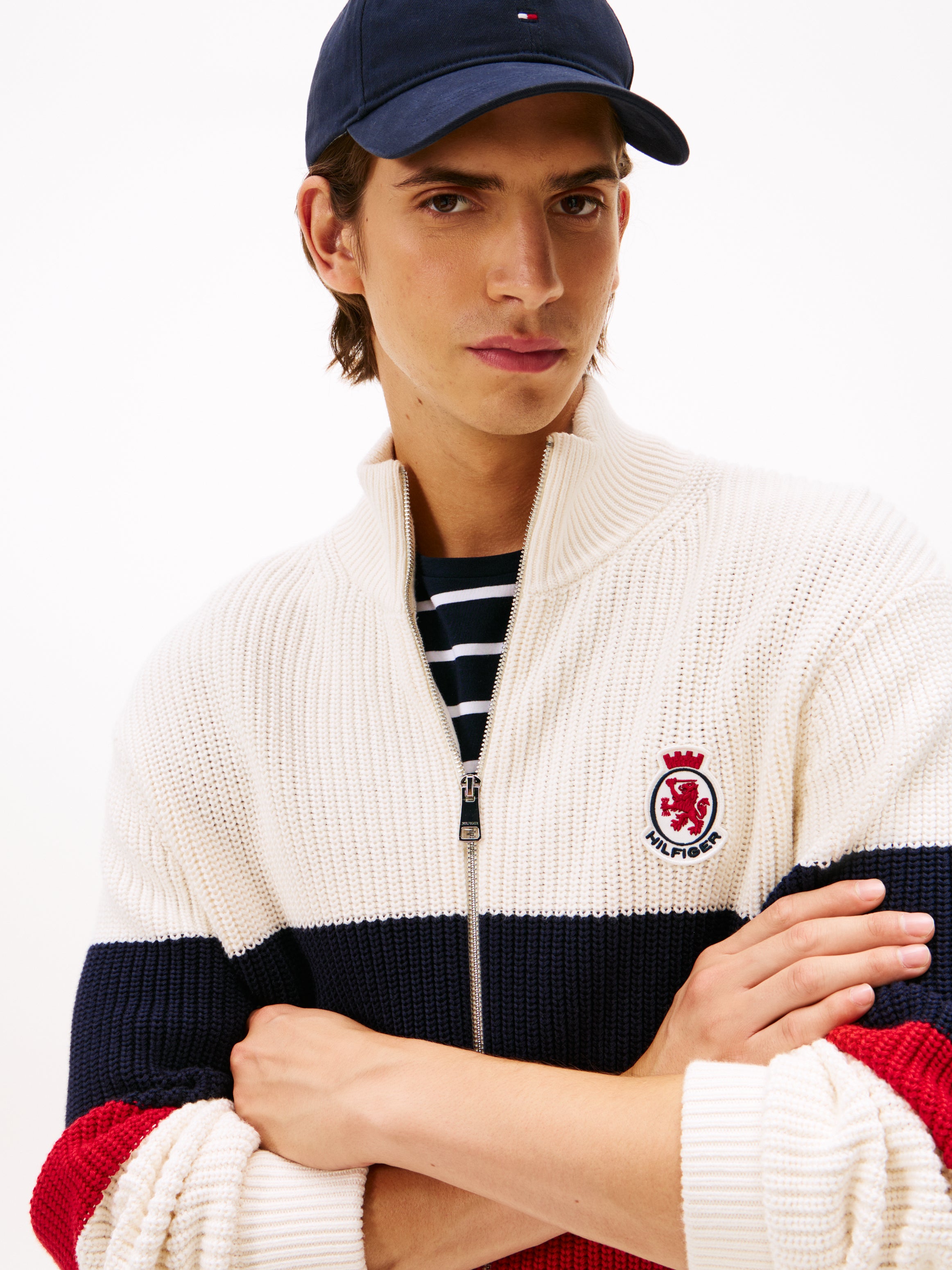 RWB RIB CHEST STRIPE ZIP THROUGH