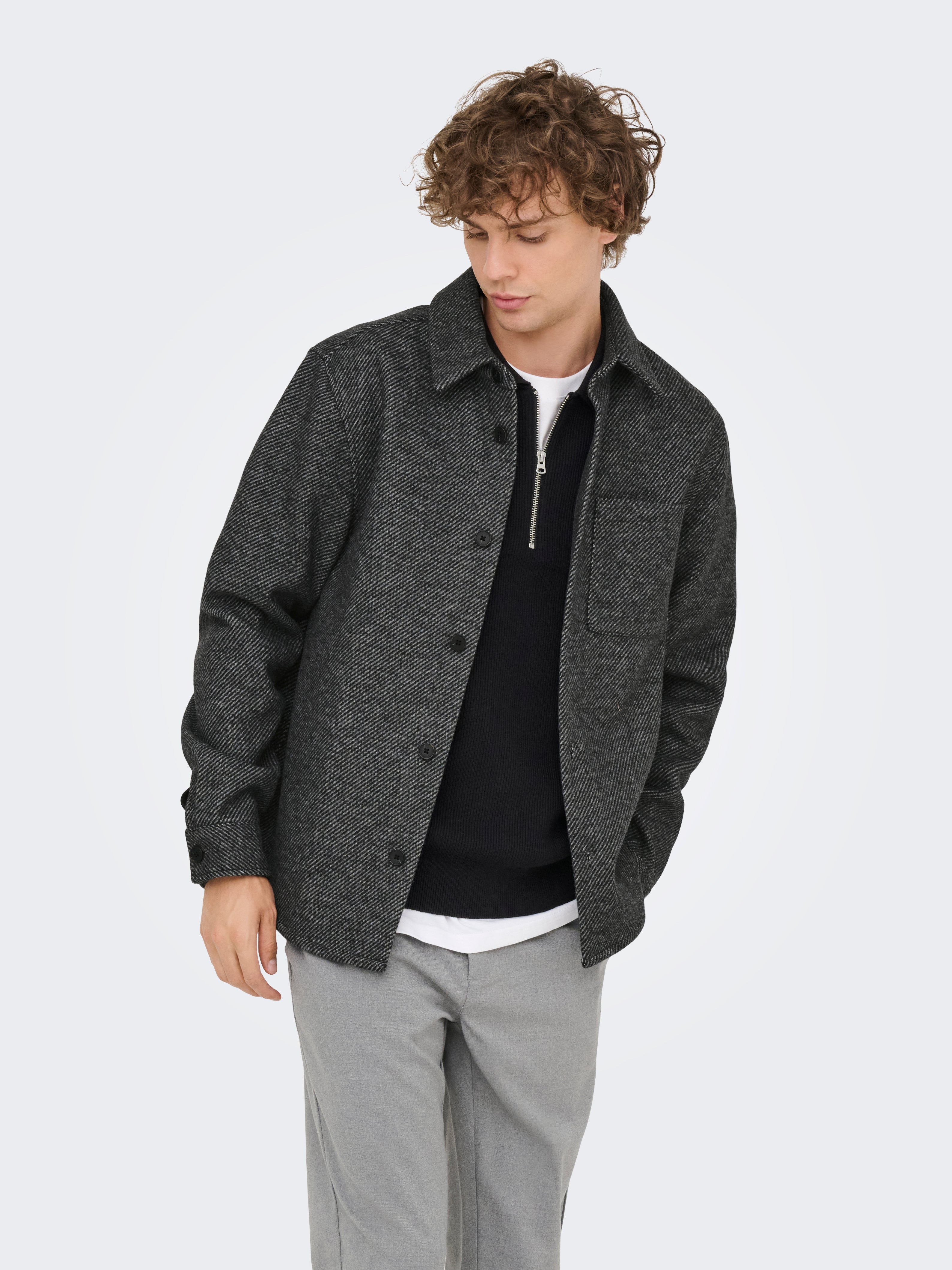 Hemdjacke Herren Langarm Twill Normal geschnitten