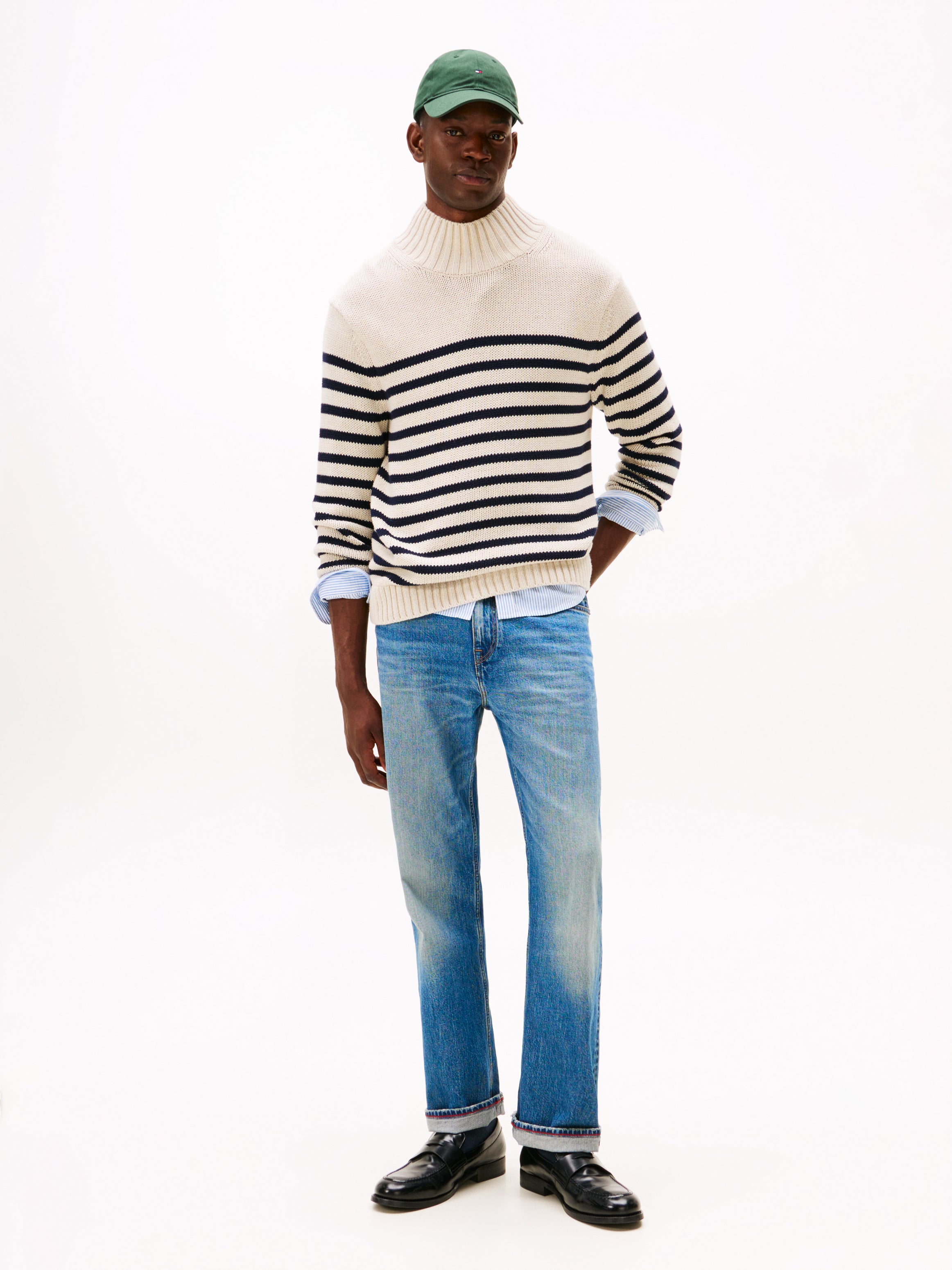 BRETON COTTON STRIPE MOCK NECK