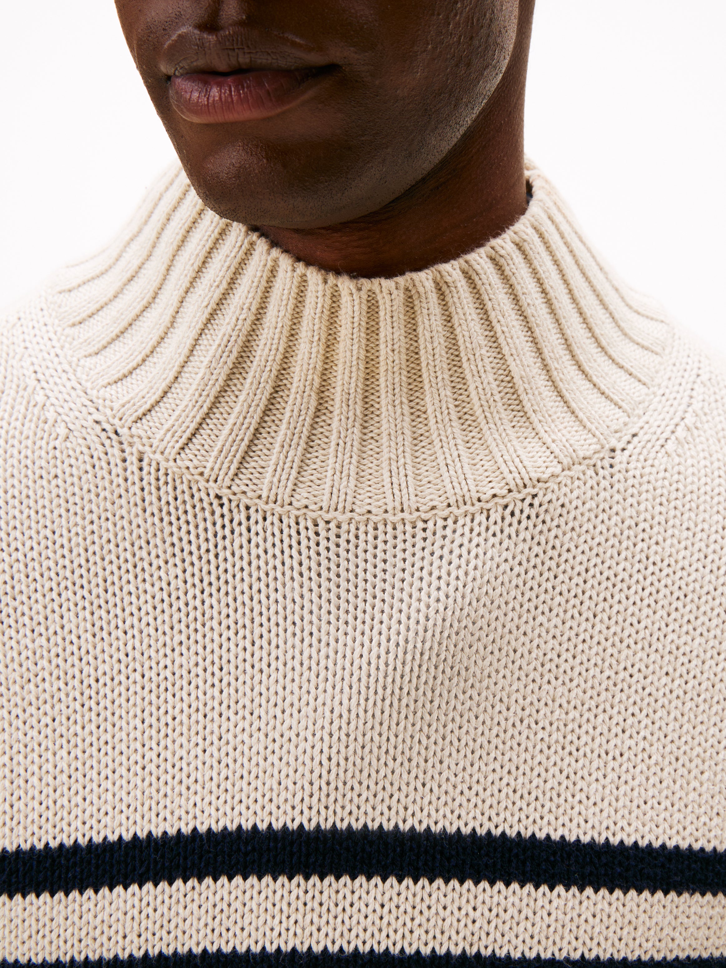 BRETON COTTON STRIPE MOCK NECK
