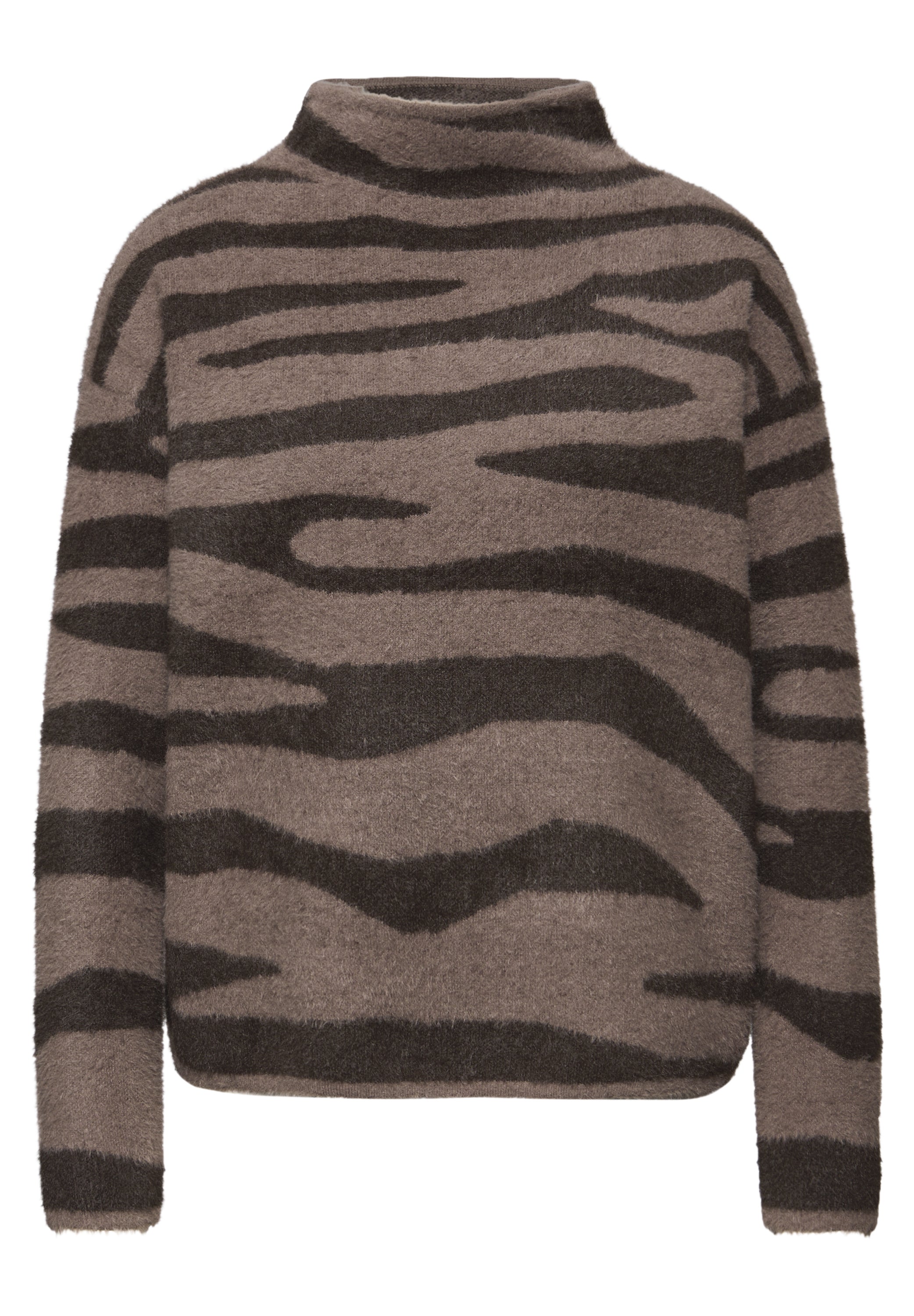 Street One Damen Jacquard Sweater Turtleneck Animal Print Kuschelig