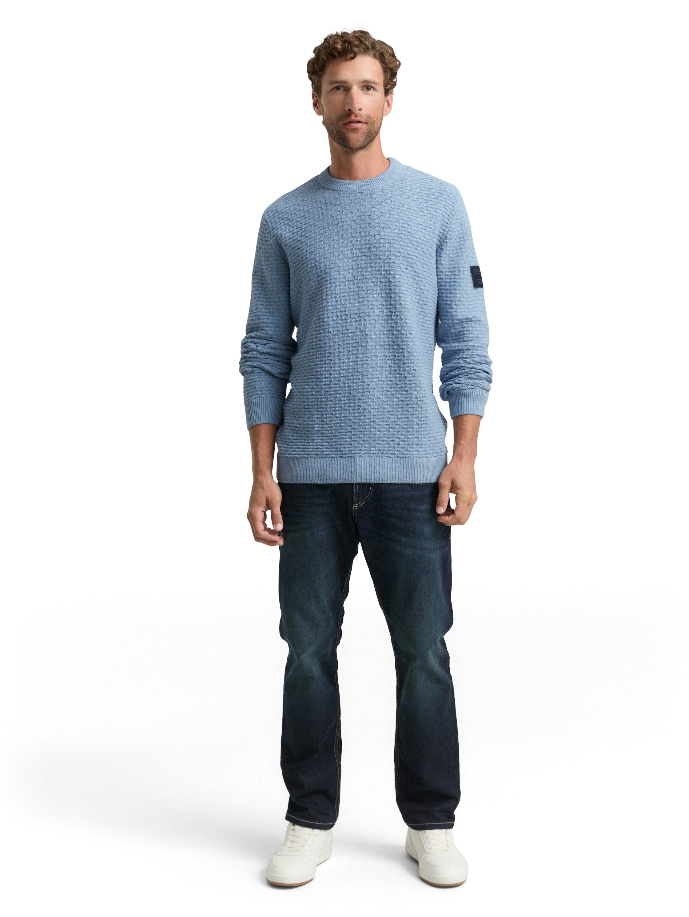 Tom Tailor Denim Herren Pullover Rundhalsausschnitt Logo-Badge Rippbündchen