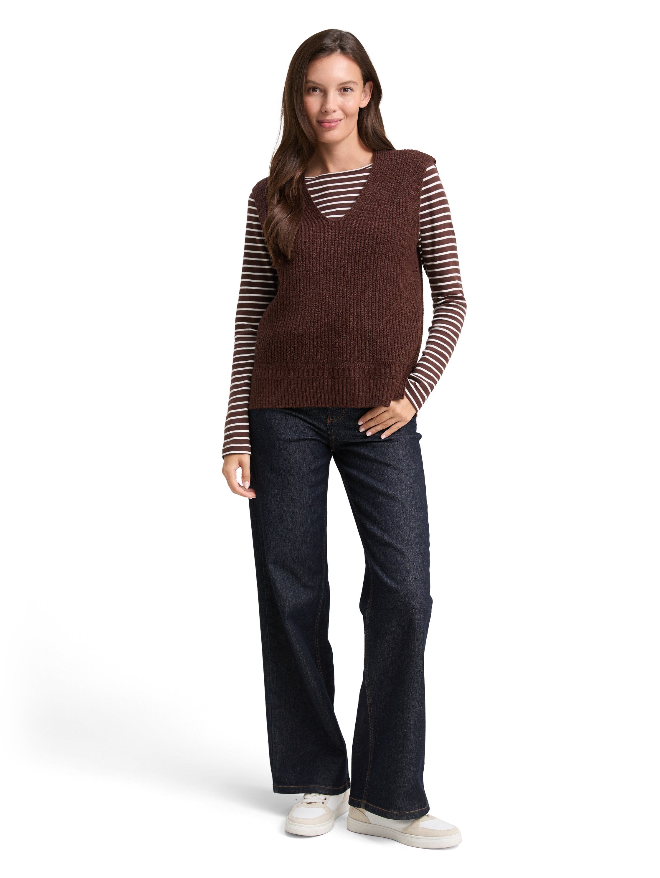 Tom Tailor Denim Male & Female Damen Strickweste mit V-Ausschnitt und Seitenschlitzen