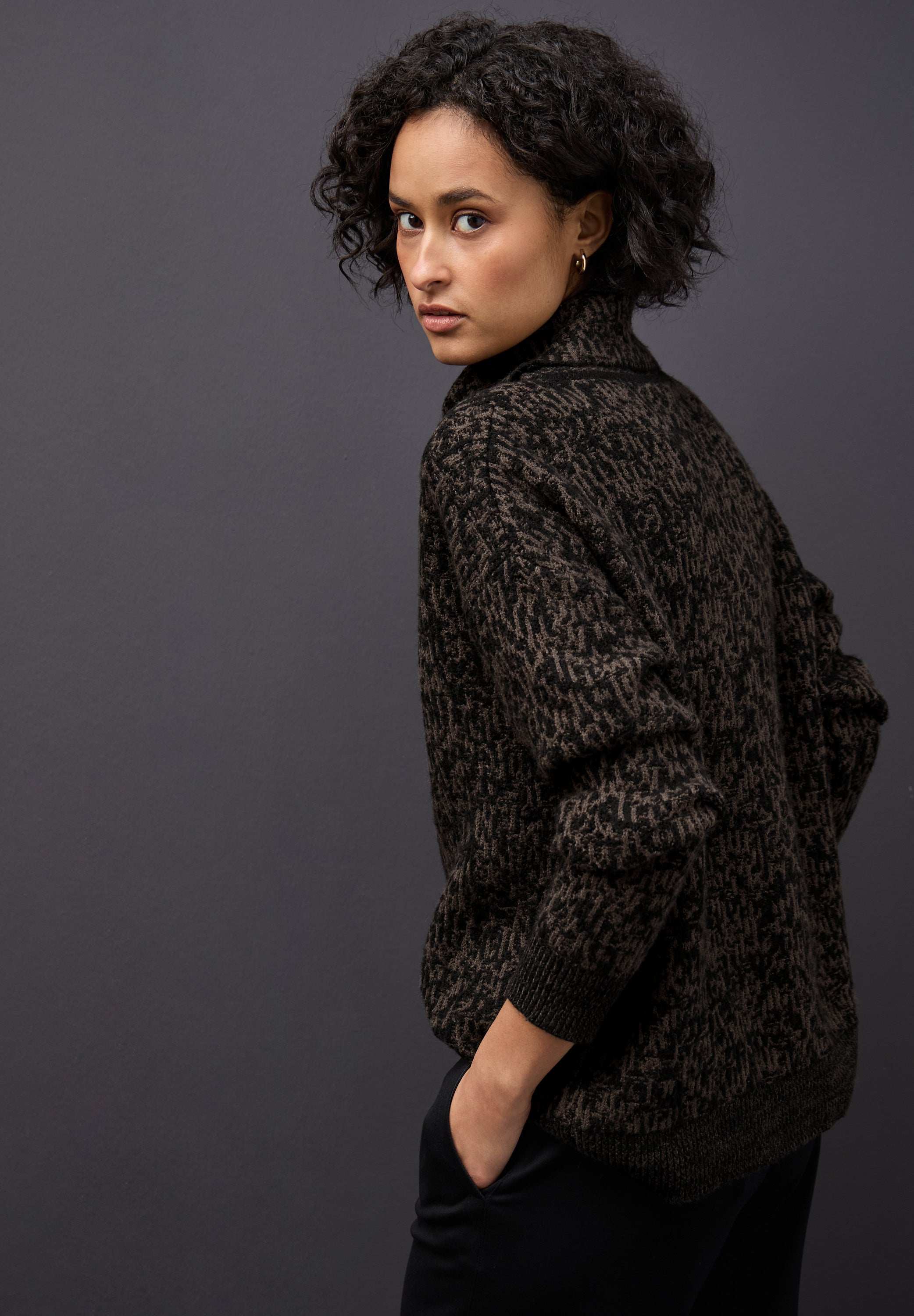 Street One Damen Strickpullover Rollkragen Langarm Two Tone Muster Baumwollmix