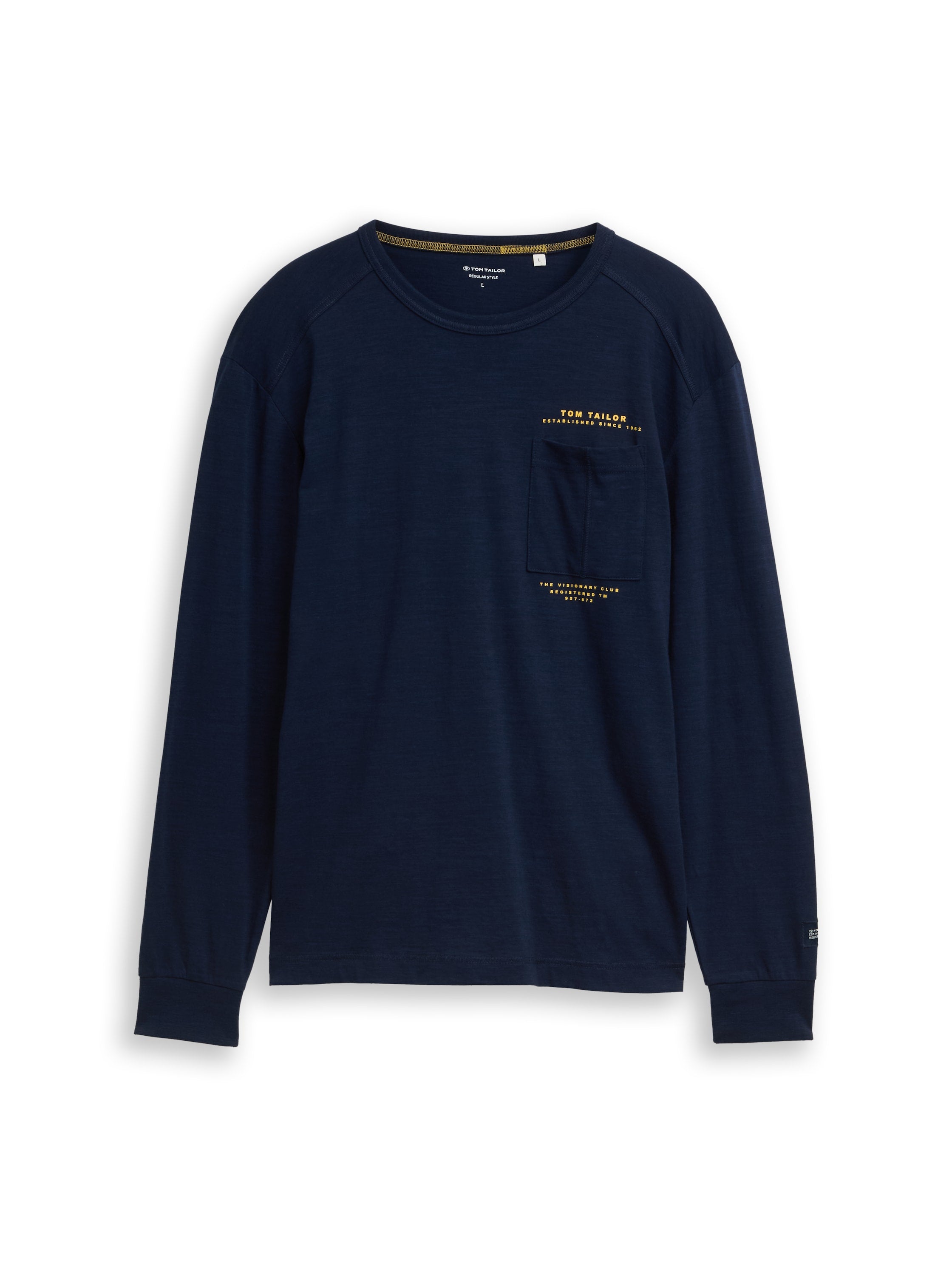 Tom Tailor Denim Herren Longsleeve mit Brusttasche Logo-Print Single-Jersey