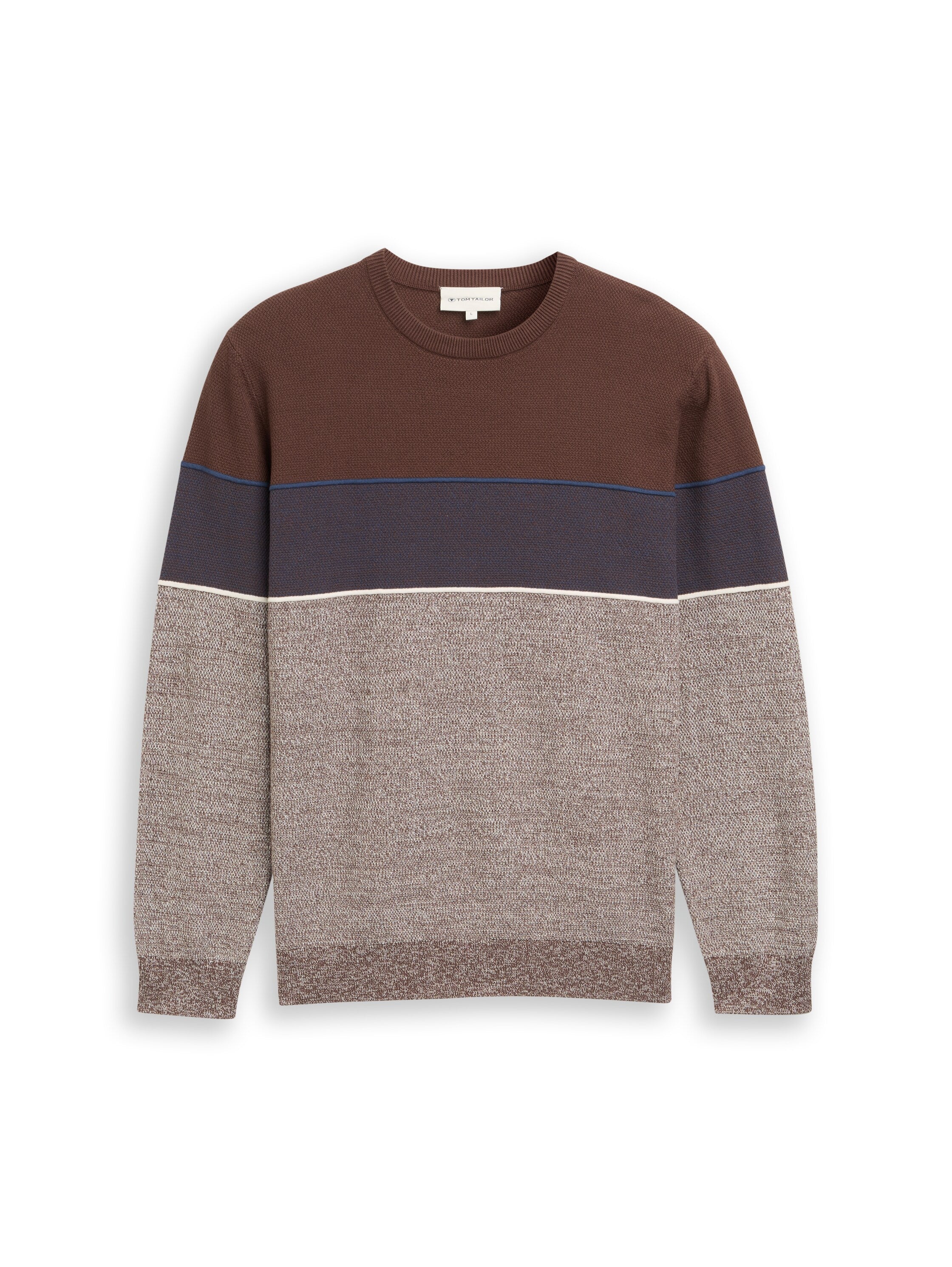 Tom Tailor Denim Herren Pullover Rundhalsausschnitt Colour Blocking Baumwolle