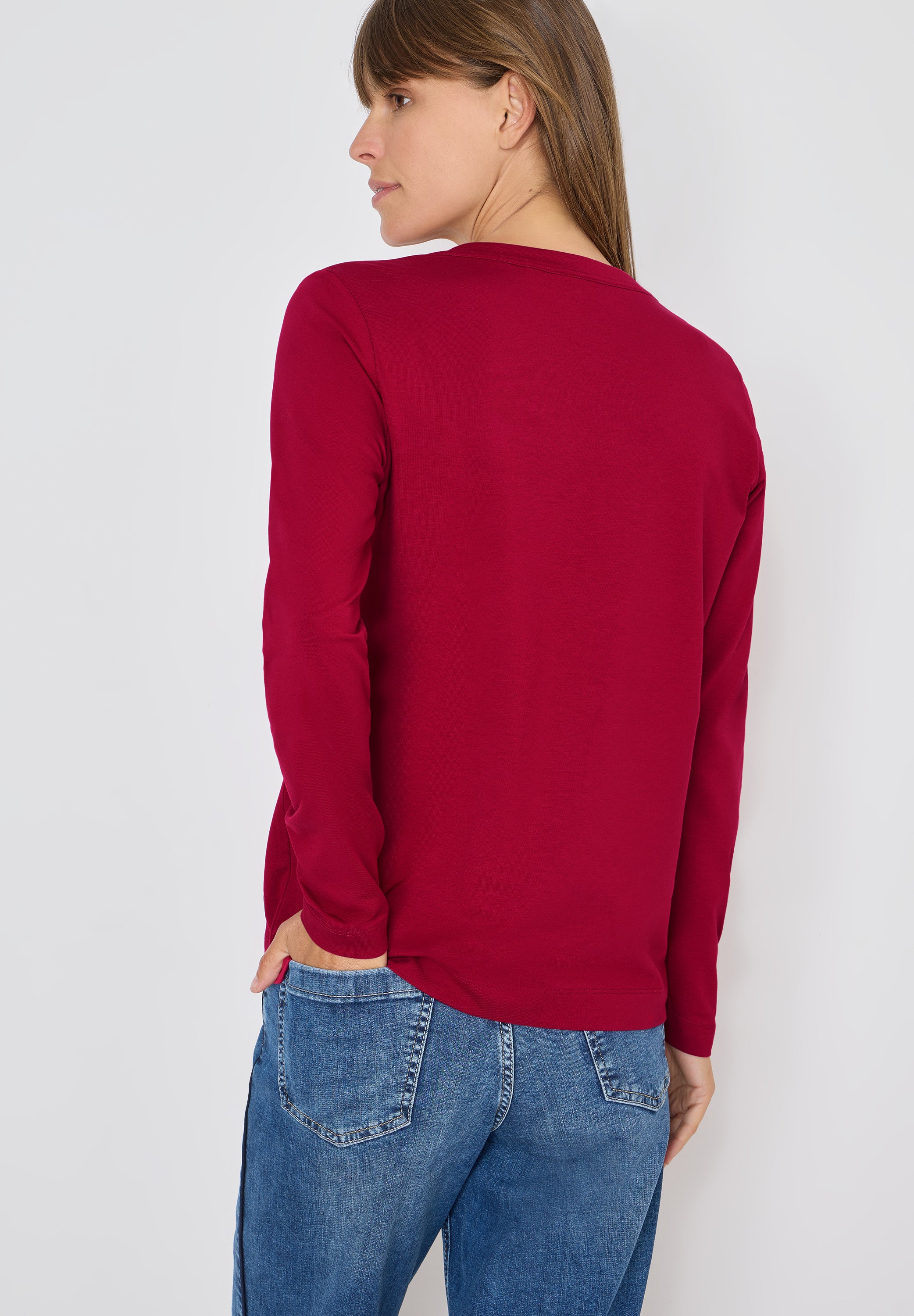 CECIL Damen Tunika-Shirt Split Neck Langarm Baumwoll-Modal