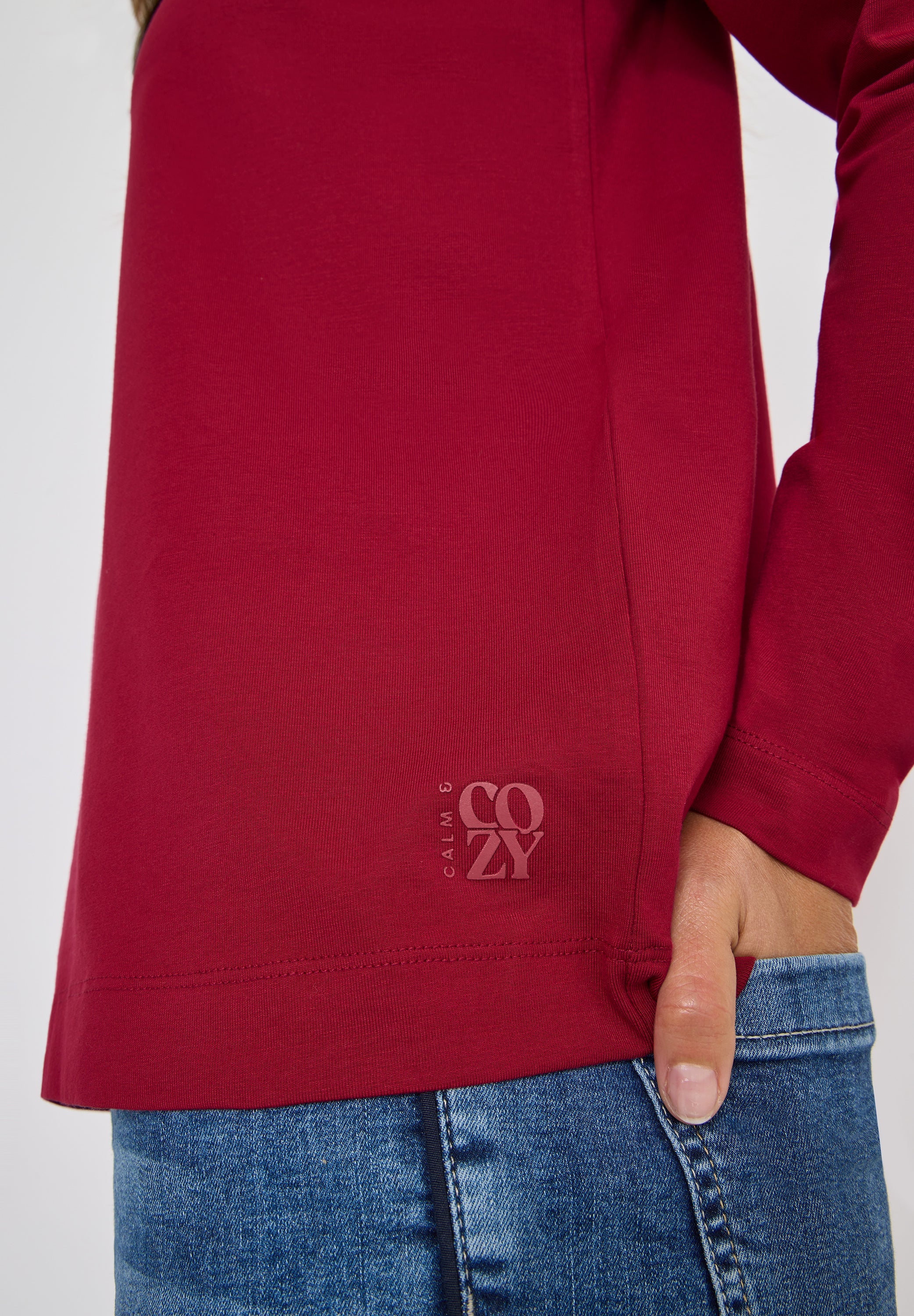 CECIL Damen Tunika-Shirt Split Neck Langarm Baumwoll-Modal