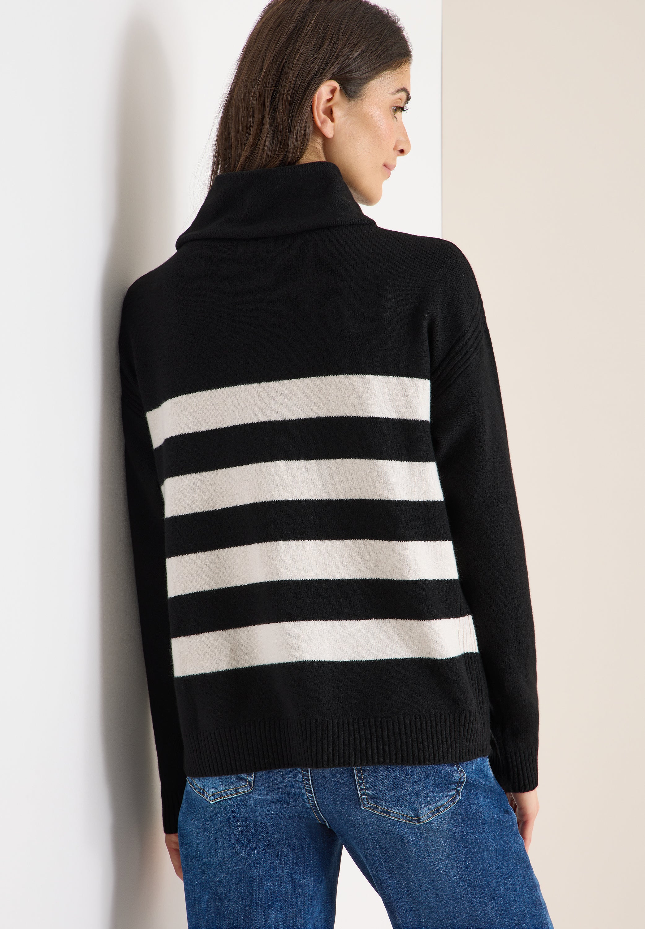 CECIL Damen Rollkragenpullover Streifenmuster Kuschelig Langarm