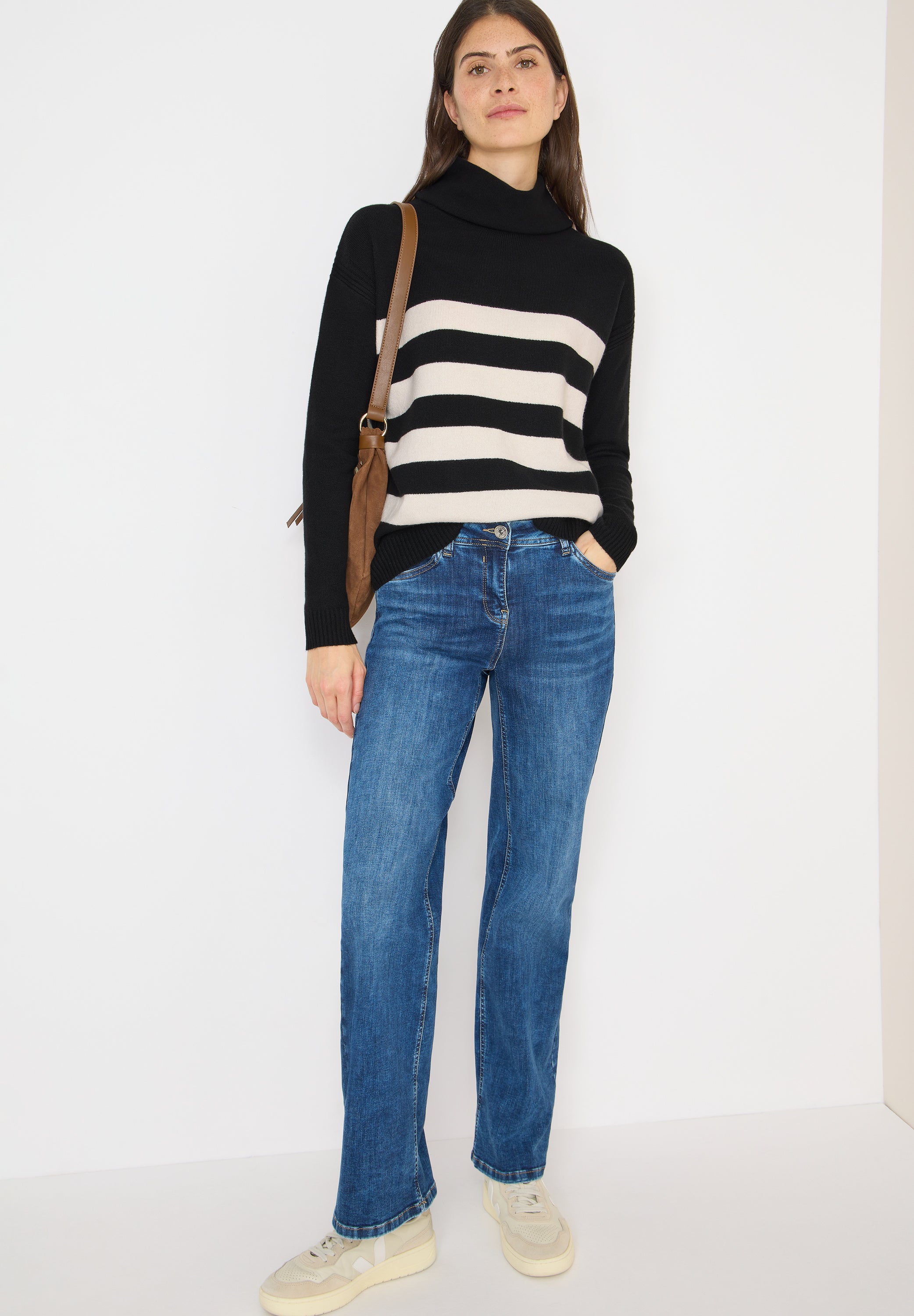 CECIL Damen Rollkragenpullover Streifenmuster Kuschelig Langarm