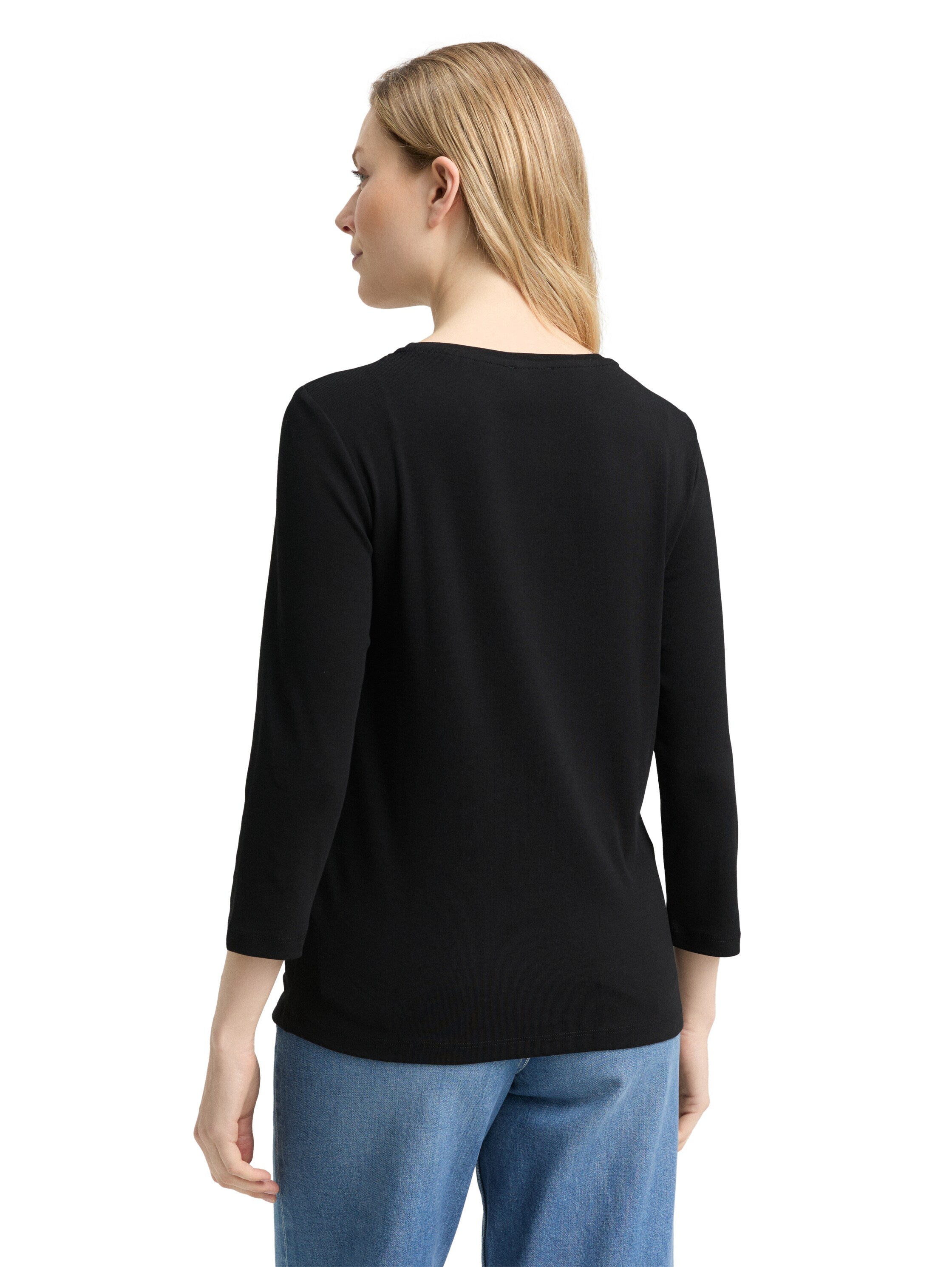 Tom Tailor Denim Female Longsleeve 3/4-Arm Strasssteinen Baumwolle Stretch