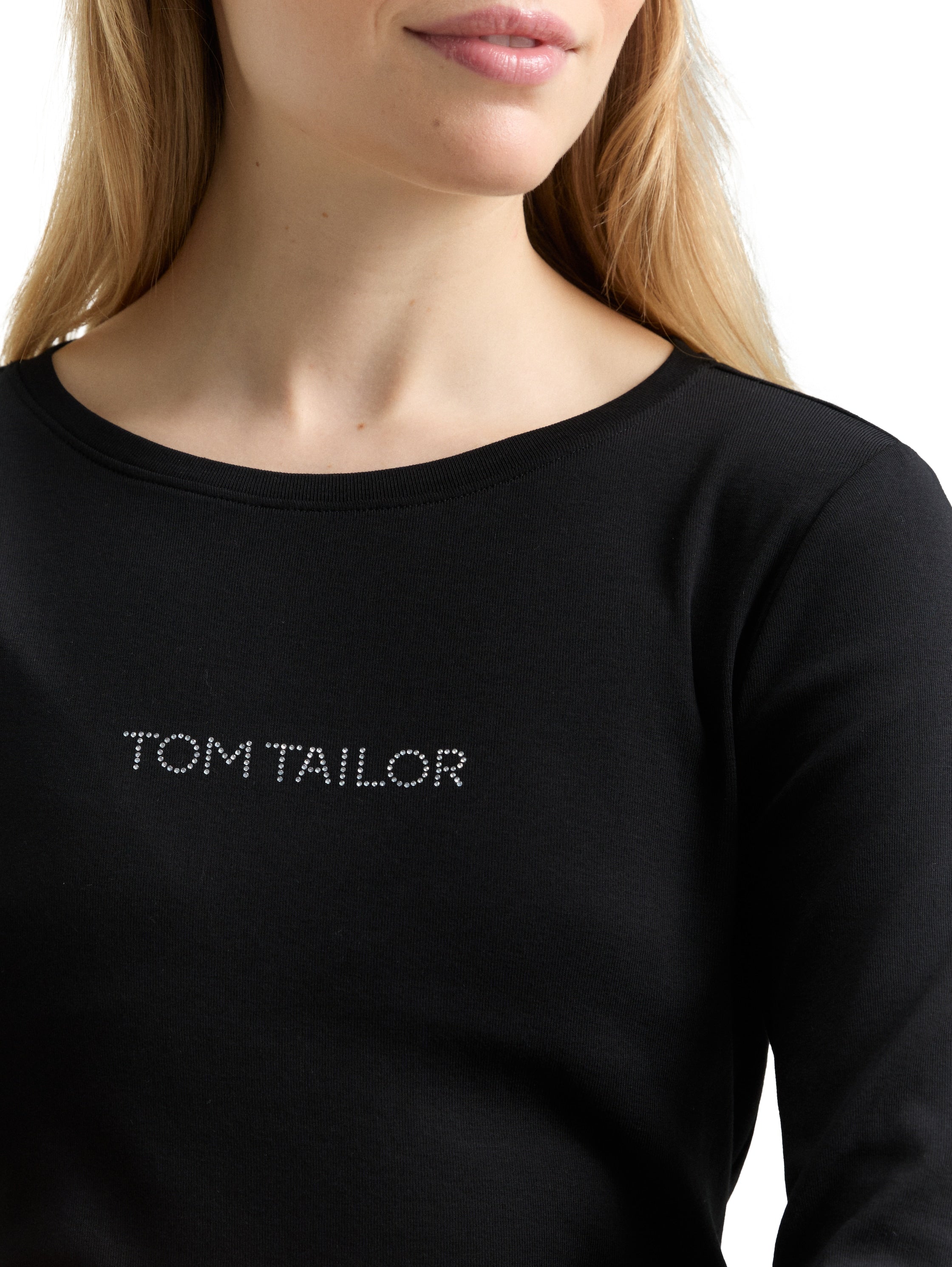 Tom Tailor Denim Female Longsleeve 3/4-Arm Strasssteinen Baumwolle Stretch