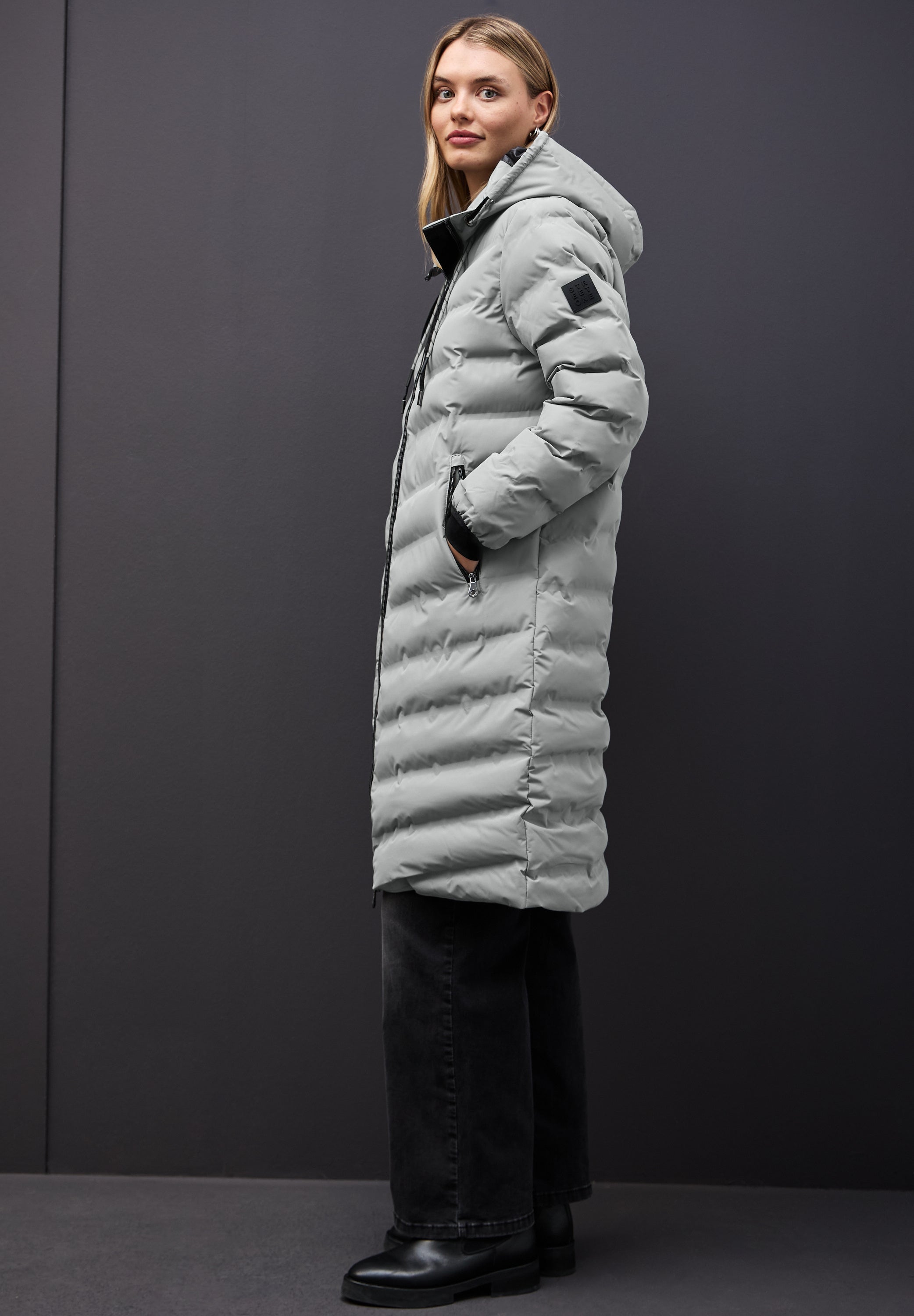 Street One Damen Lange Jacke Kapuze mit Tunnelzug Zipper-Taschen 2-Wege-Reißverschluss