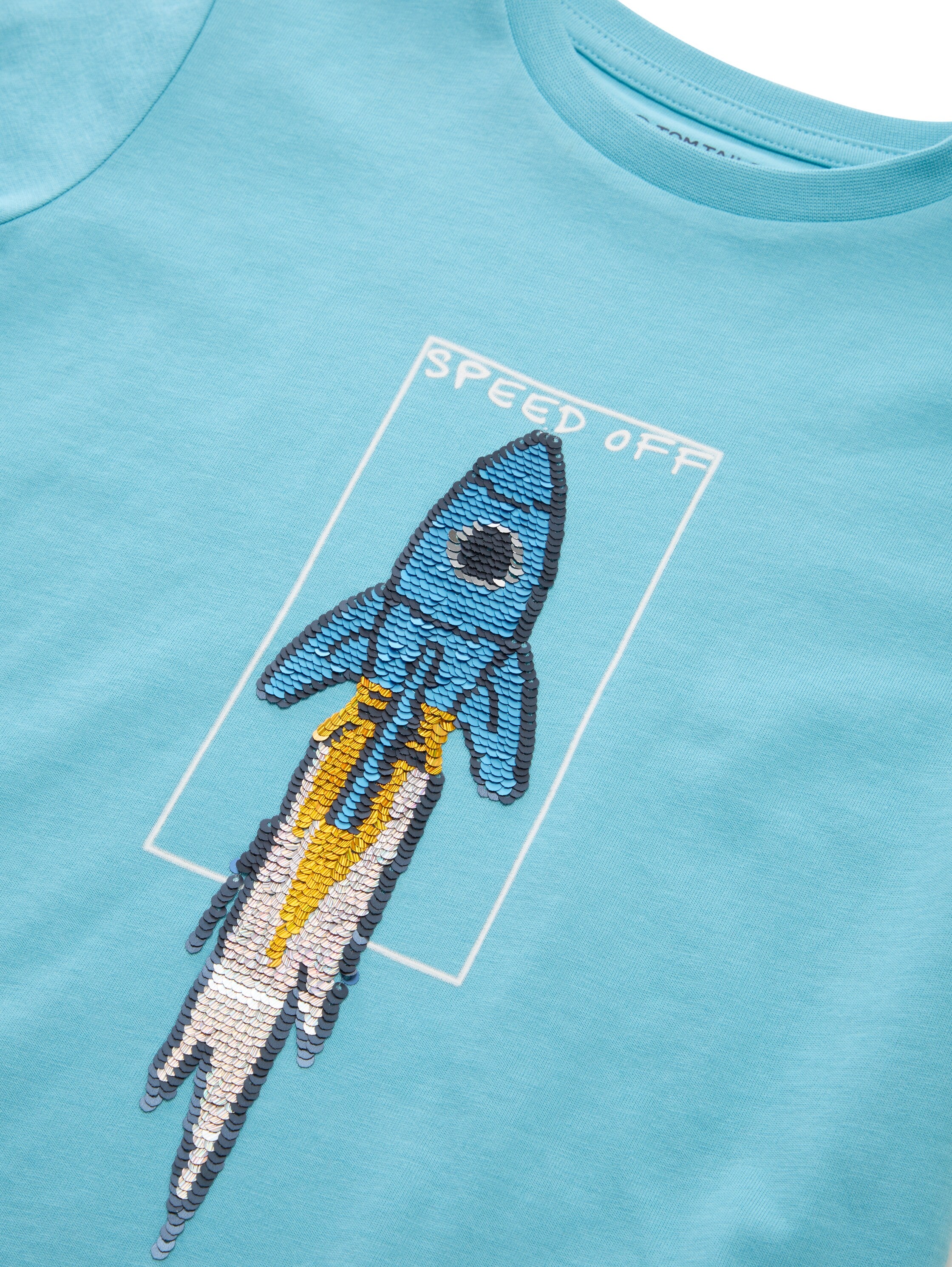 Tom Tailor Denim Male Kinder Longsleeve mit Raketen-Motiv und Wendepailletten