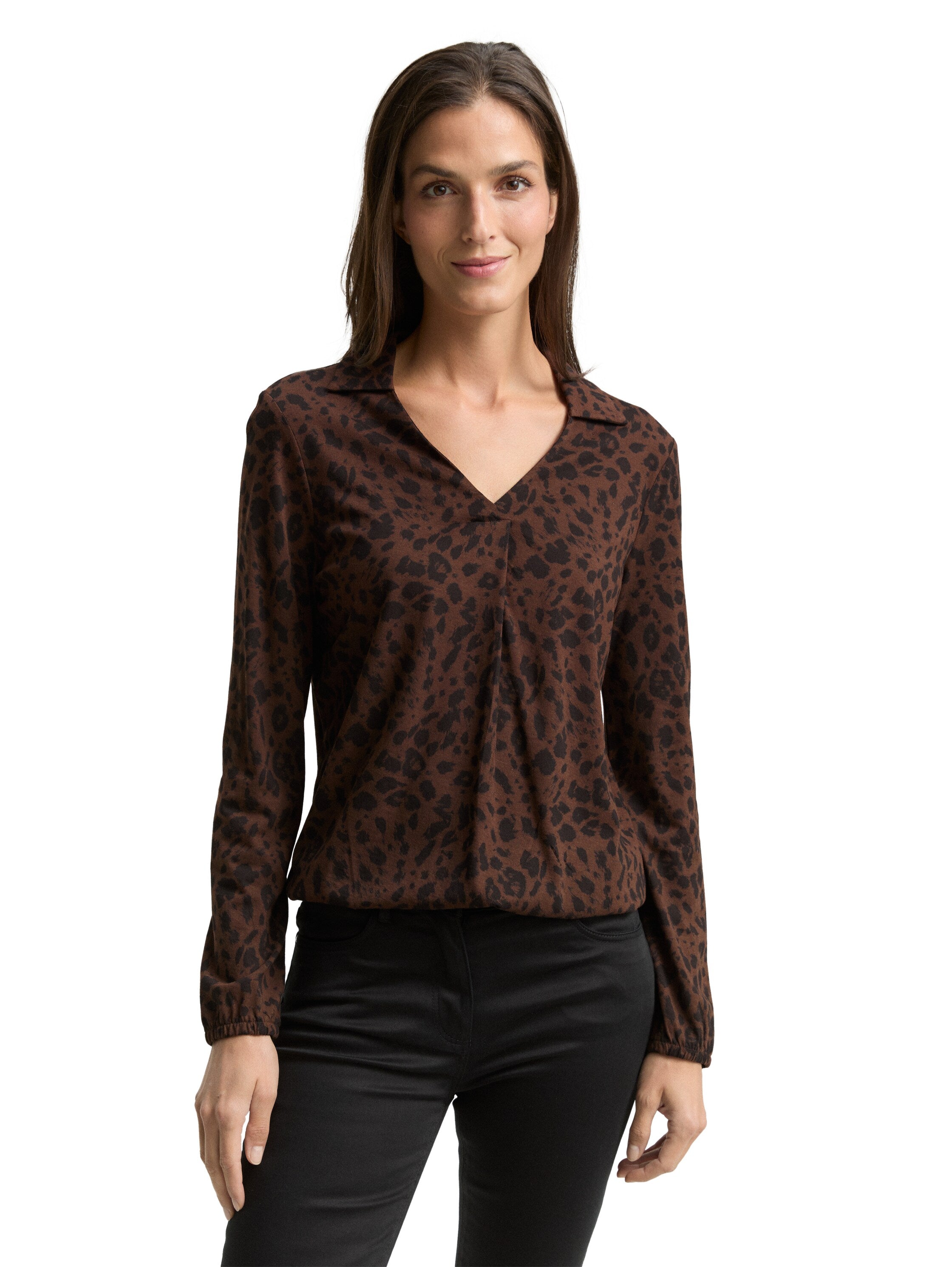 Tom Tailor Denim Female Longsleeve Polokragen V-Ausschnitt Gummibund