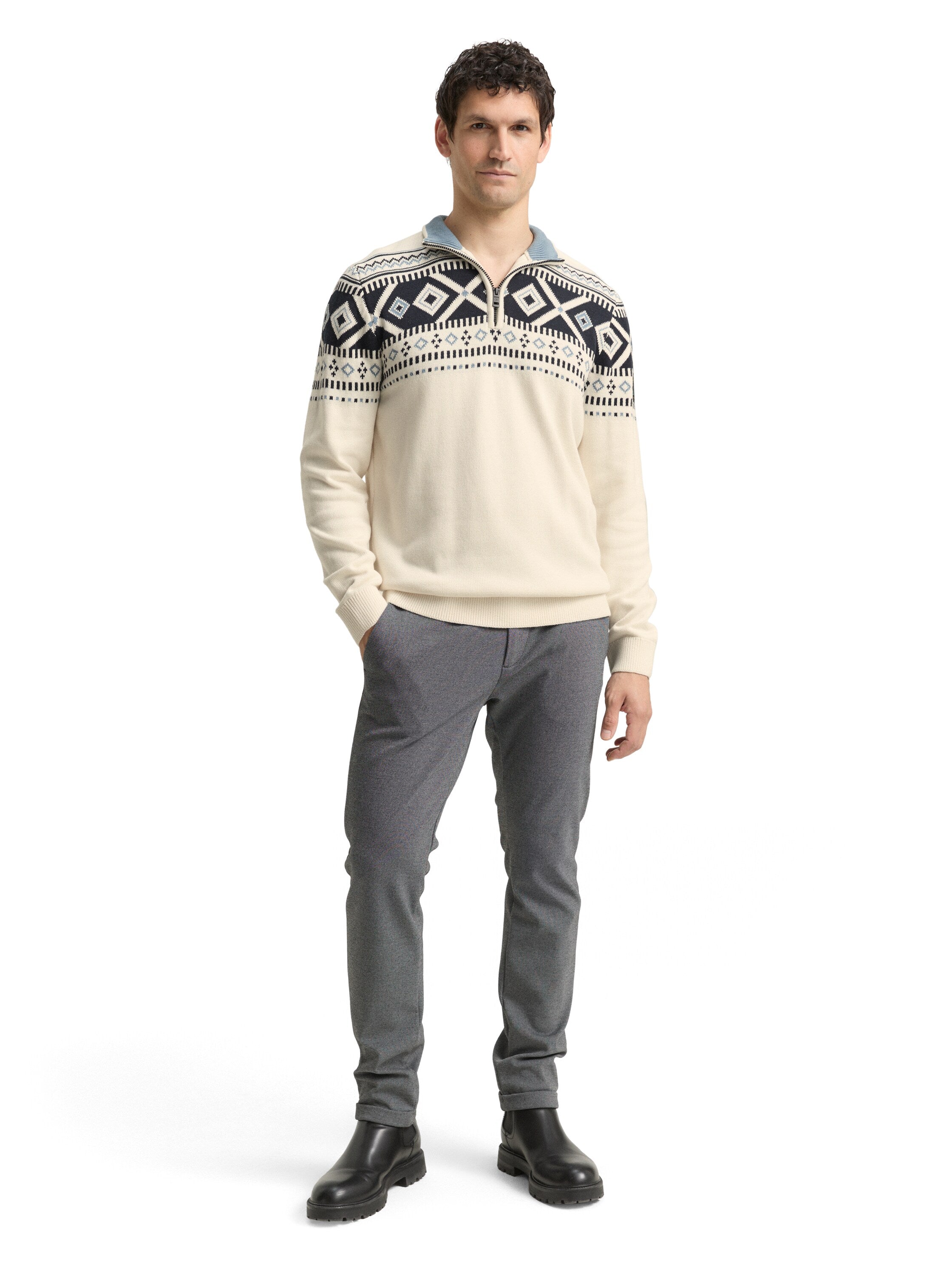Tom Tailor Denim Male Norweger Pullover Troyer-Kragen
