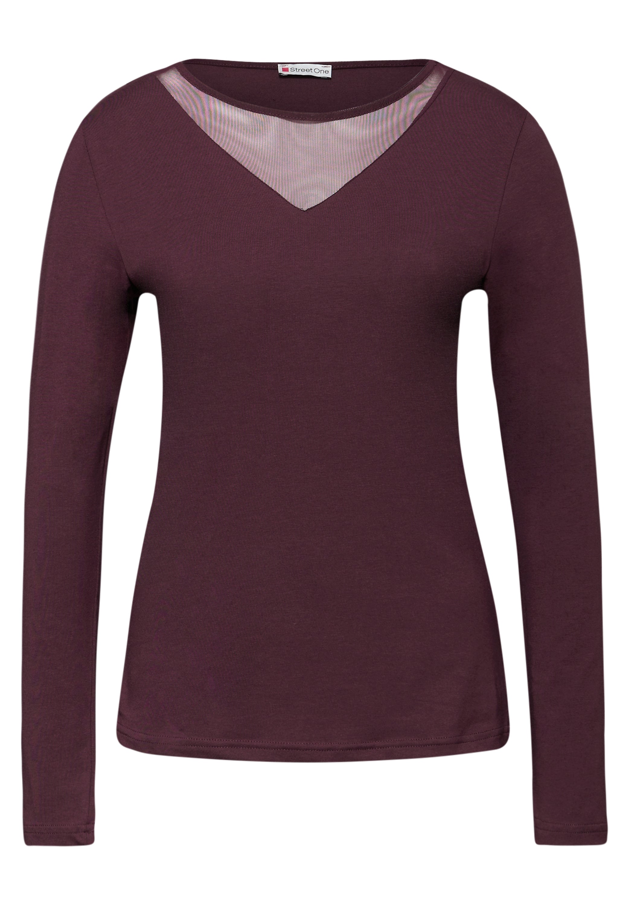 Street One Damen Langarmshirt mit Mesh-Einsatz Rundhalsausschnitt Baumwolle Elasthan
