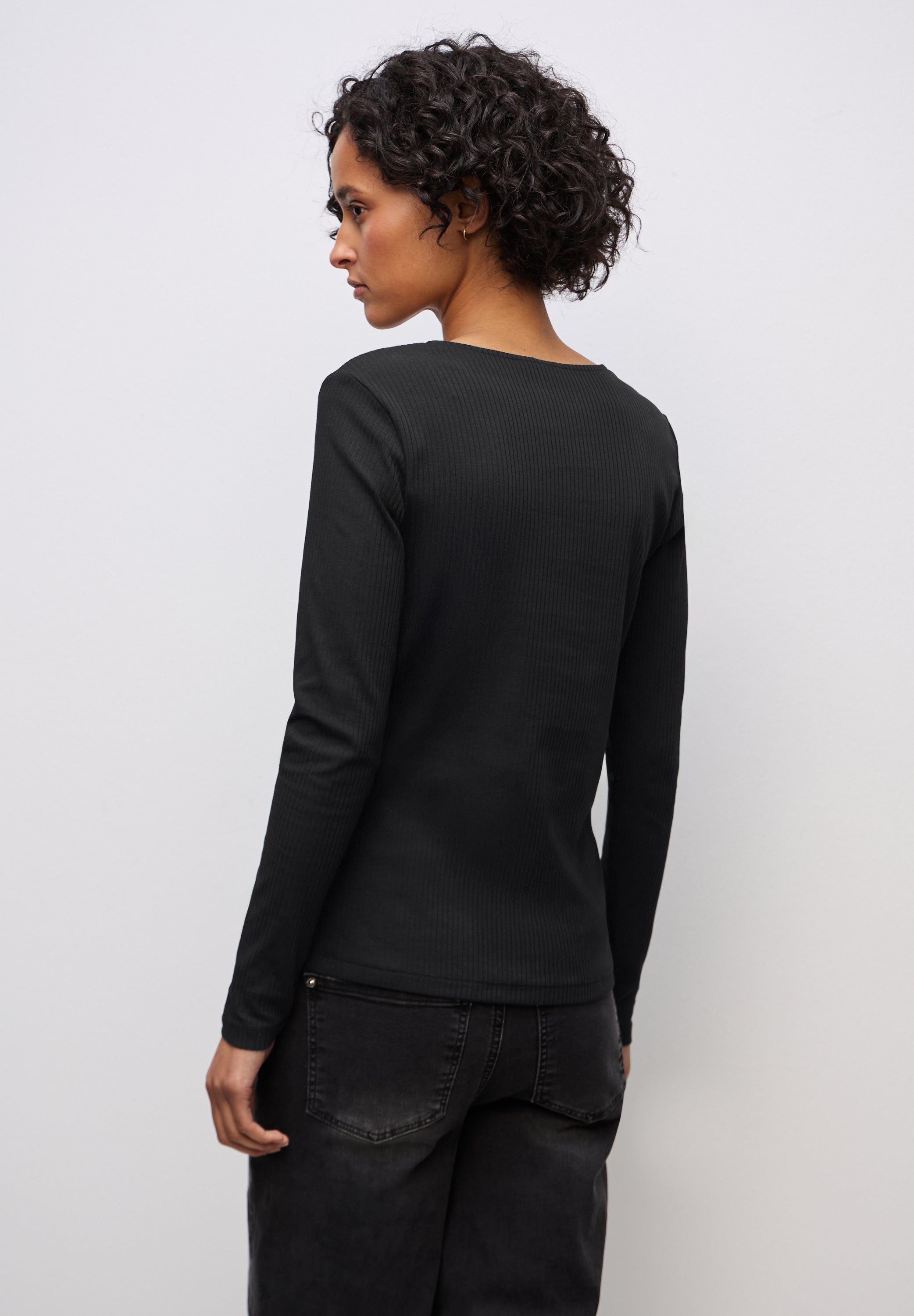 Street One Damen Langarmshirt Herzausschnitt Rippstruktur Baumwolle Elasthan