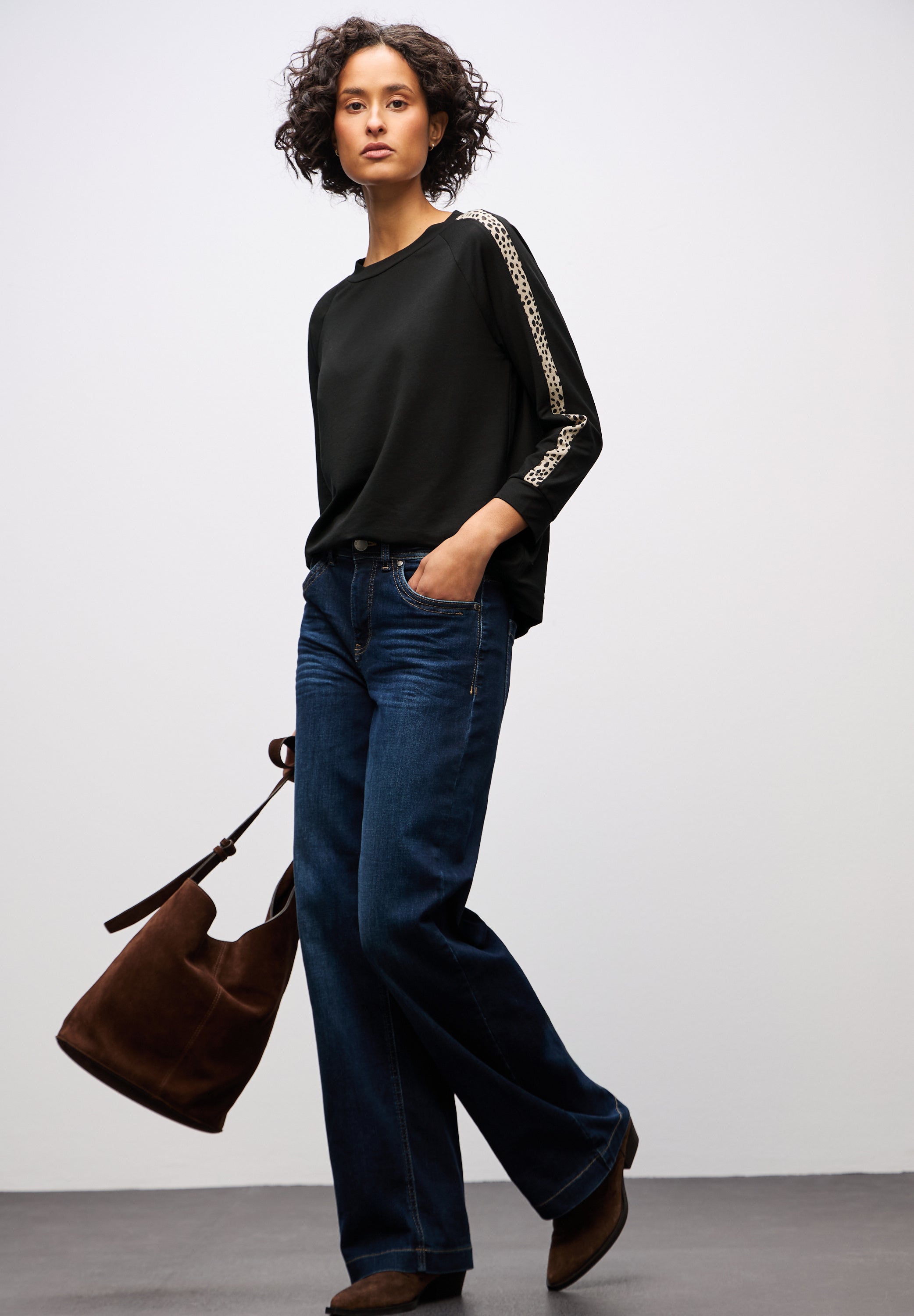 Street One Damen Langarmshirt Leo-Look Gallonstreifen