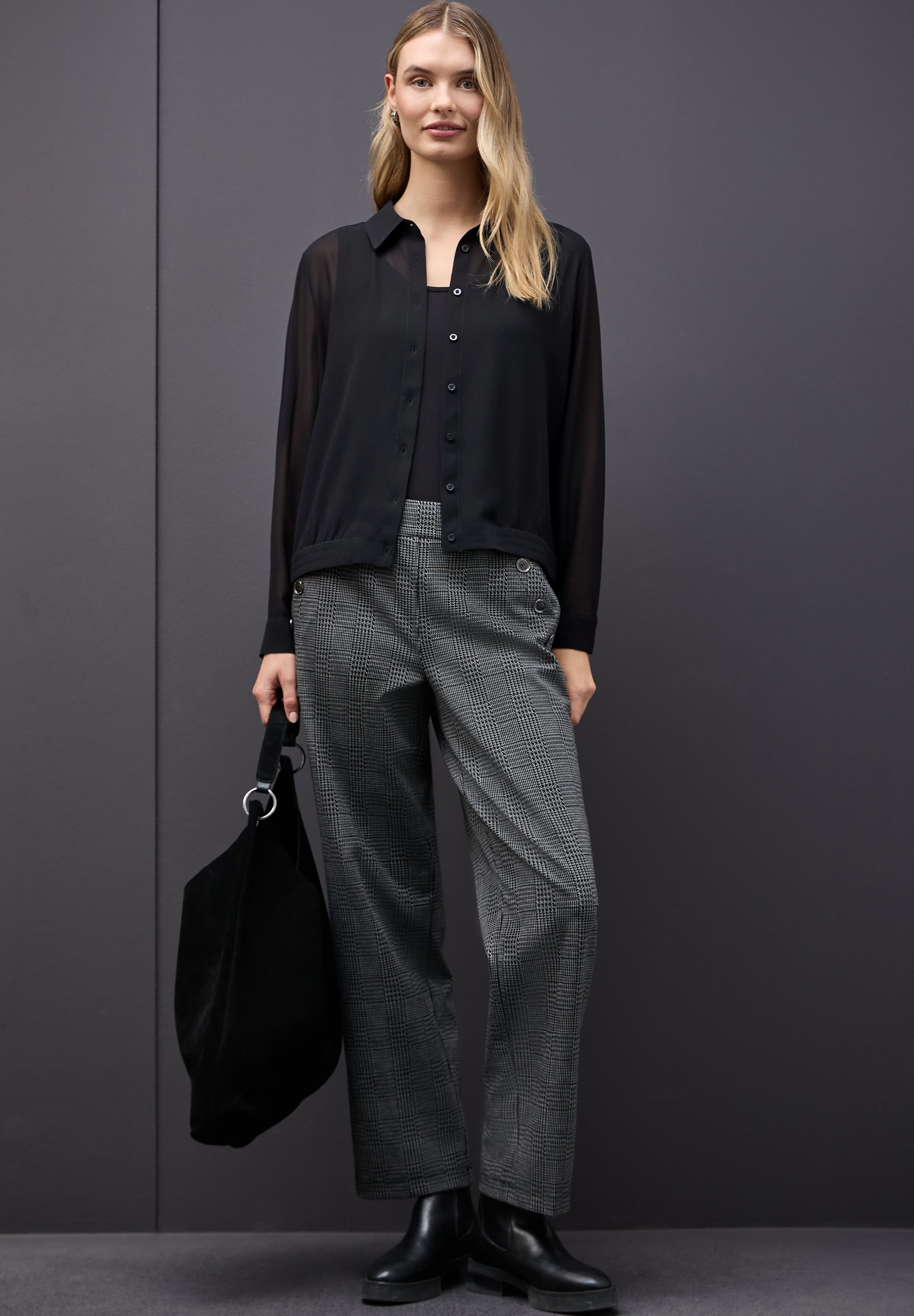 Street One Damen Chiffon-Hemdbluse Langarmbluse Elastischer Saum Hemdkragen Knopfleiste