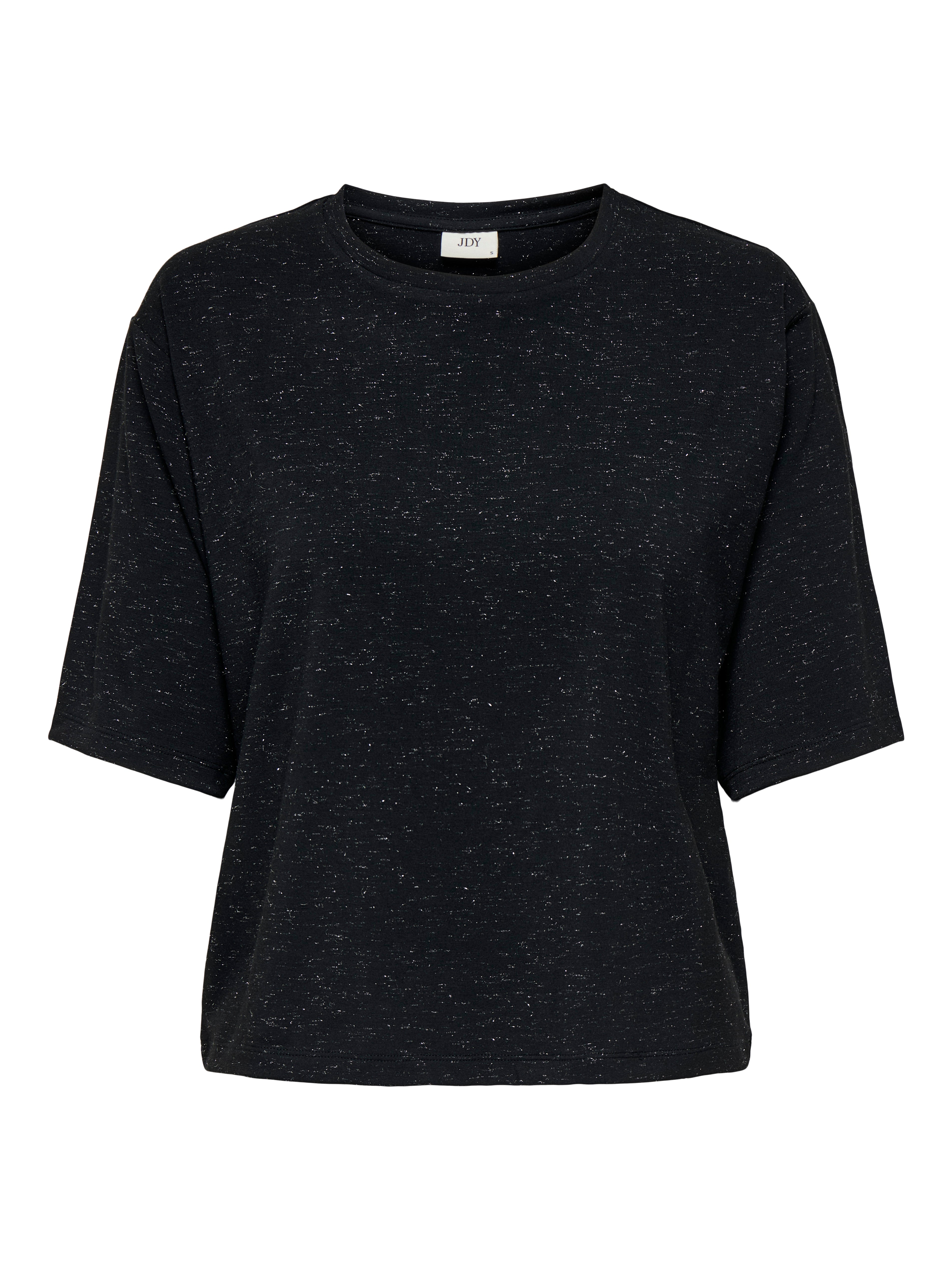 JDY Damen Top Rundhals Kurzarm Glitzer-Effekt Jersey