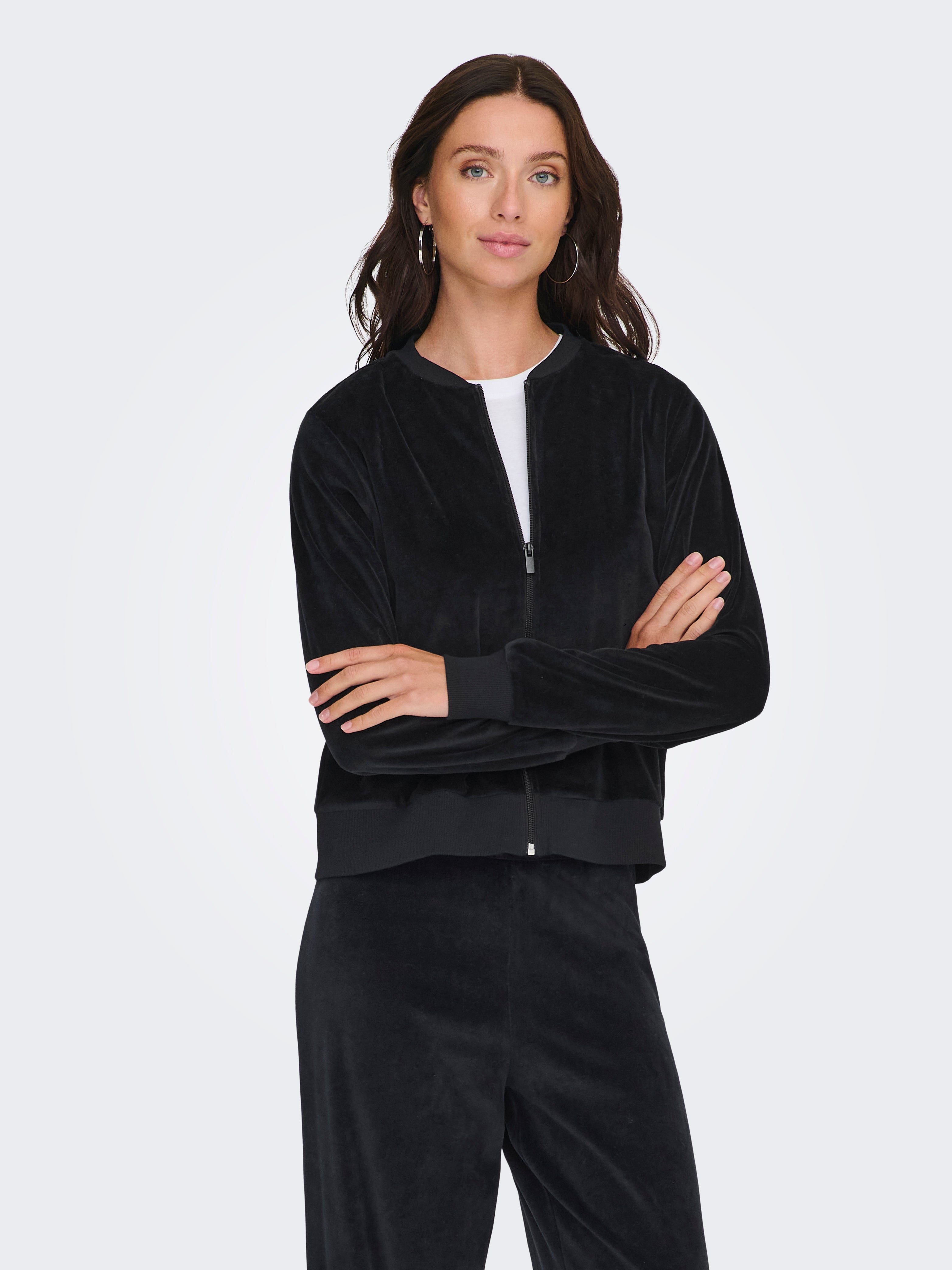 JDY Damen Top Langarm Rundhals mit Reißverschluss