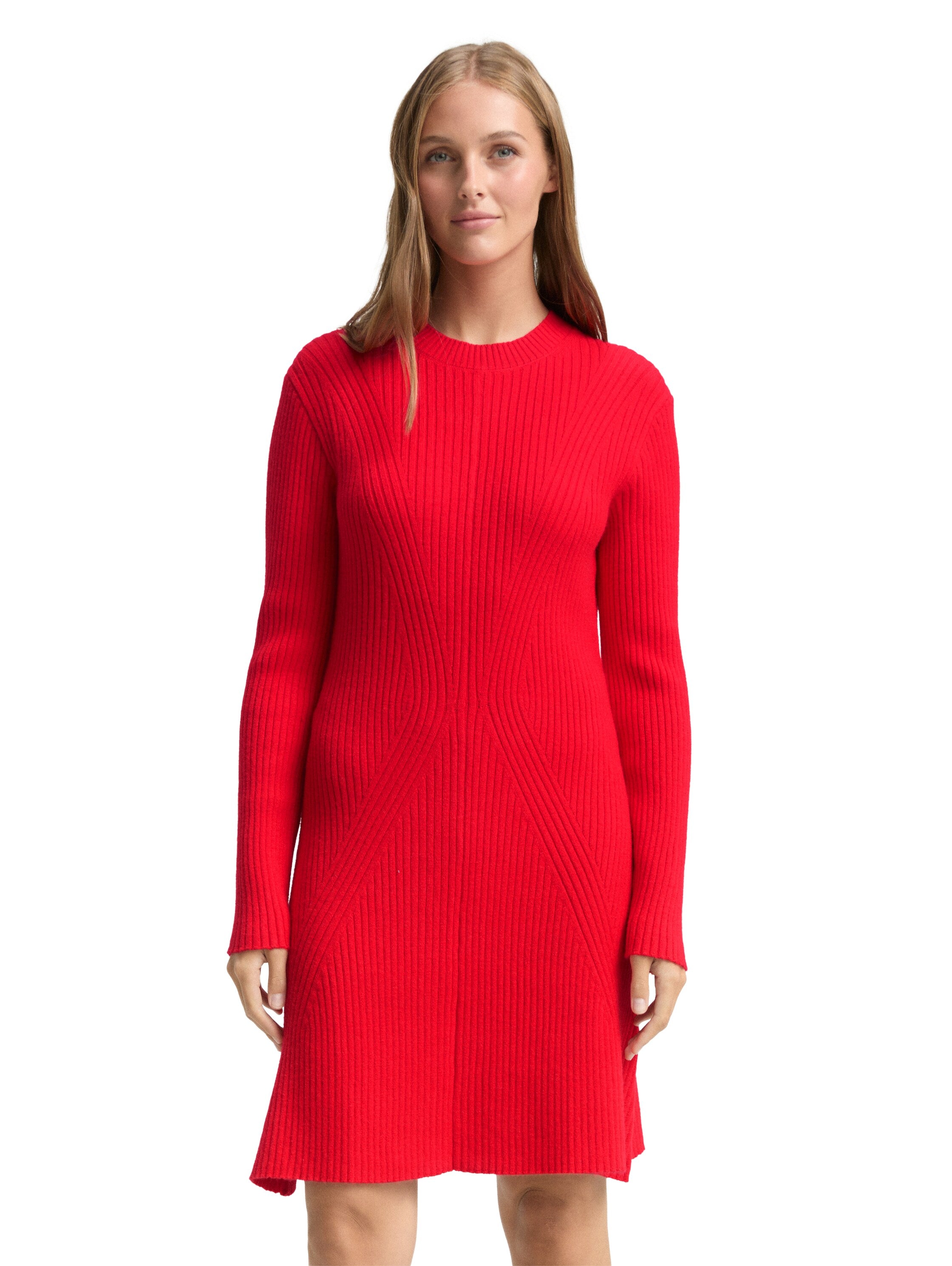 Tailliertes Strickkleid Damen Kurzarm Rippstruktur