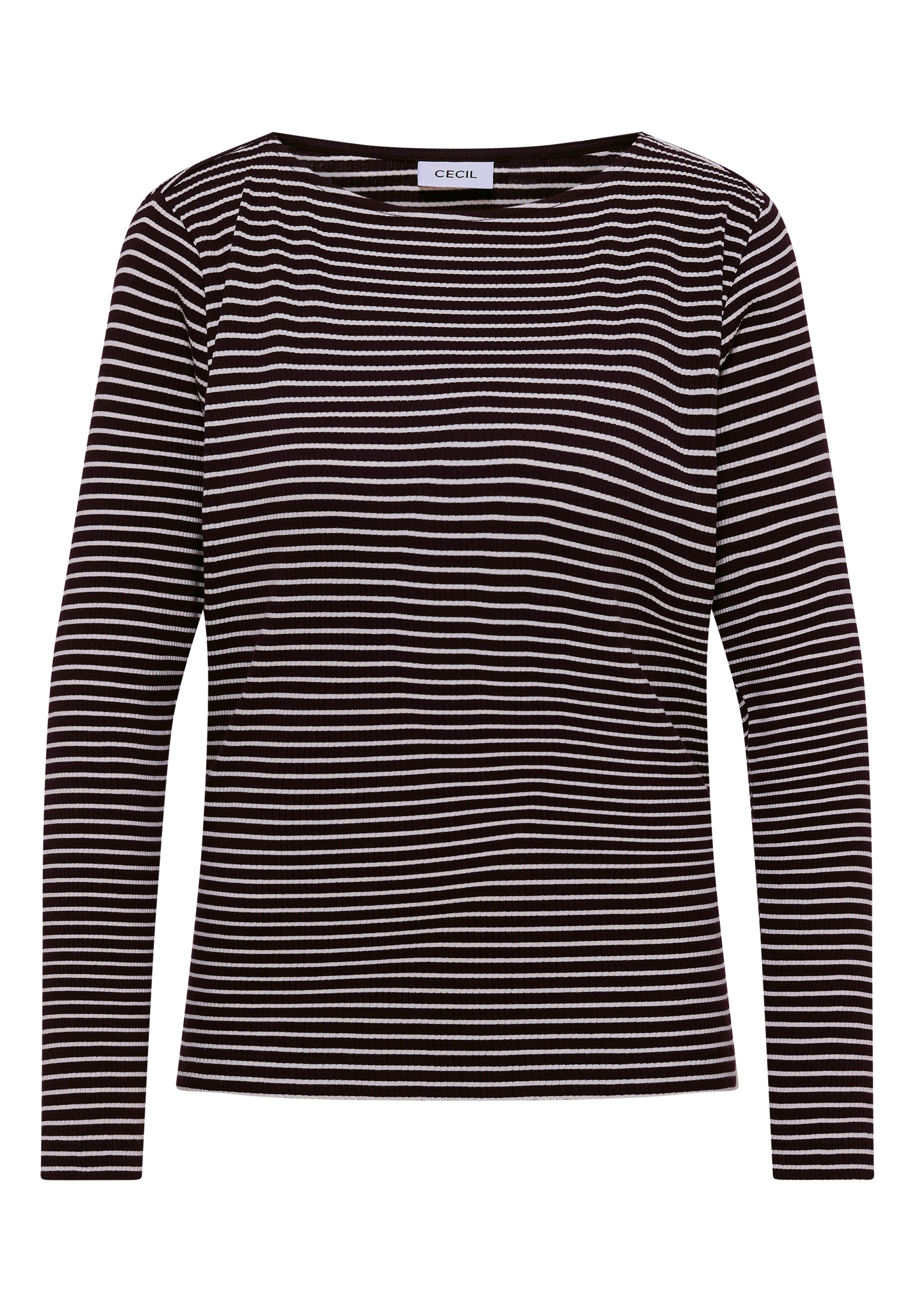CECIL Damen Langarmshirt Gestreift U-Boot-Ausschnitt Rippstruktur Baumwolle Elasthan