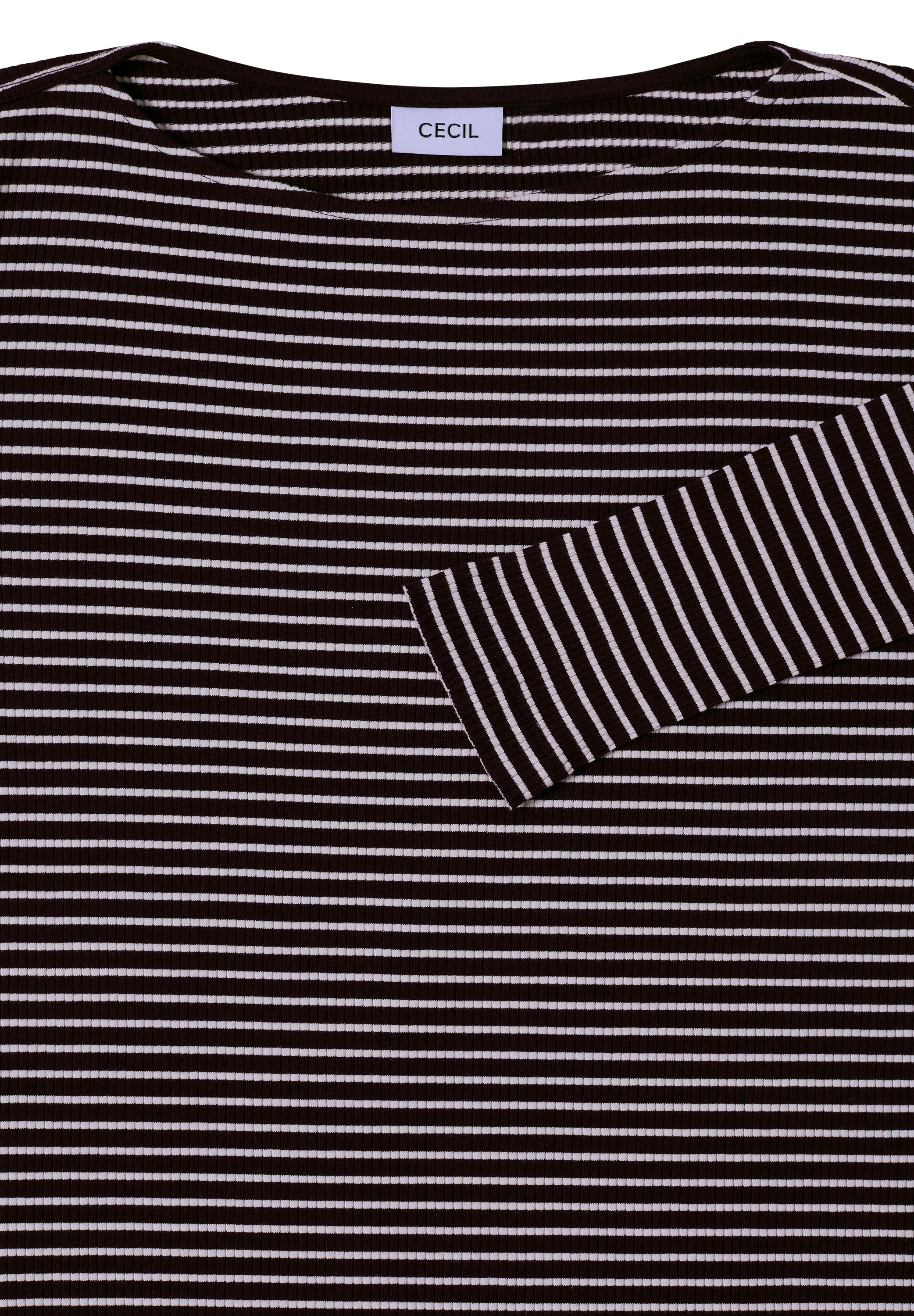 CECIL Damen Langarmshirt Gestreift U-Boot-Ausschnitt Rippstruktur Baumwolle Elasthan