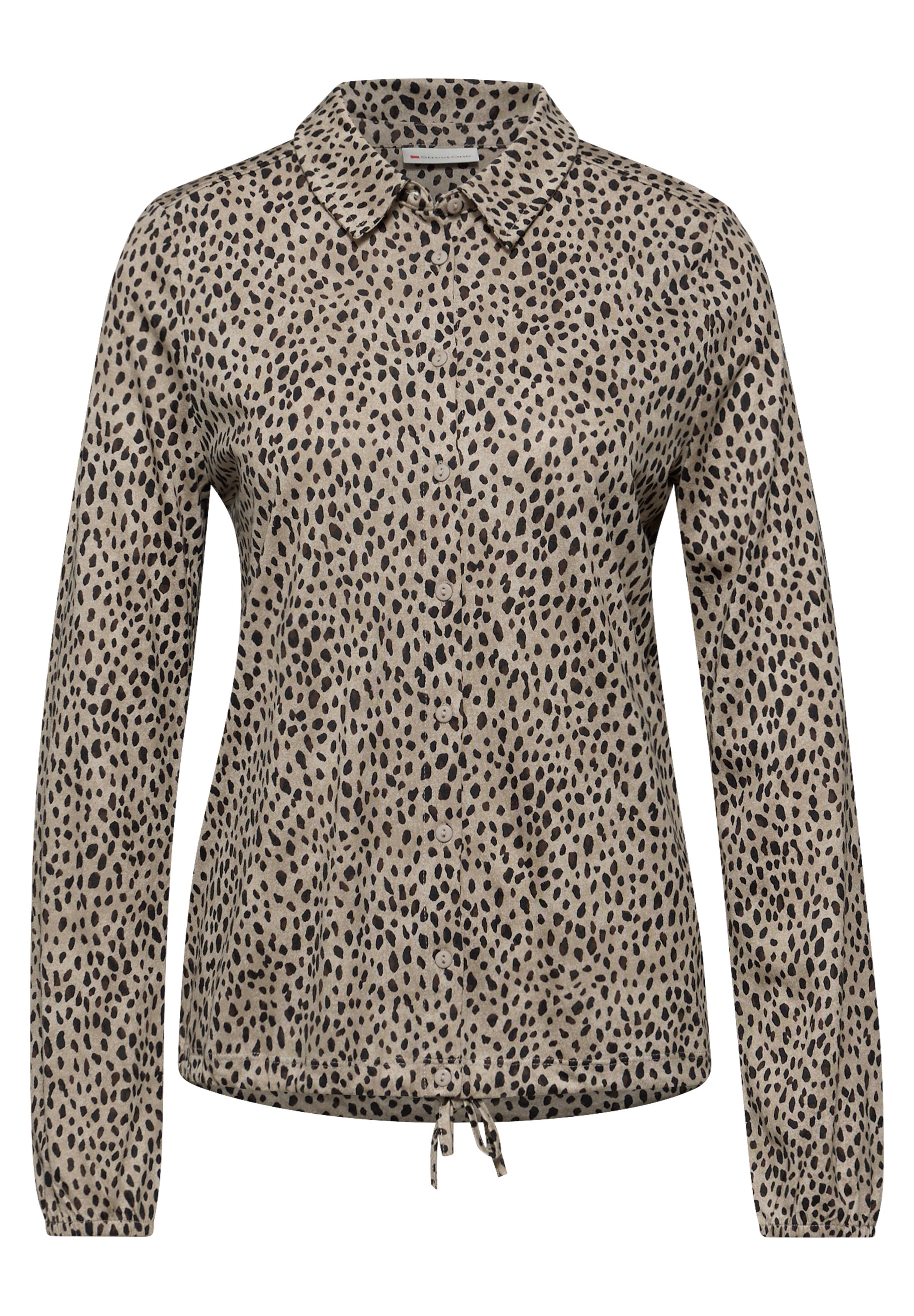 Street One Damen Tunika-Shirt Hemdkragen Leo-Print Modal Baumwolle