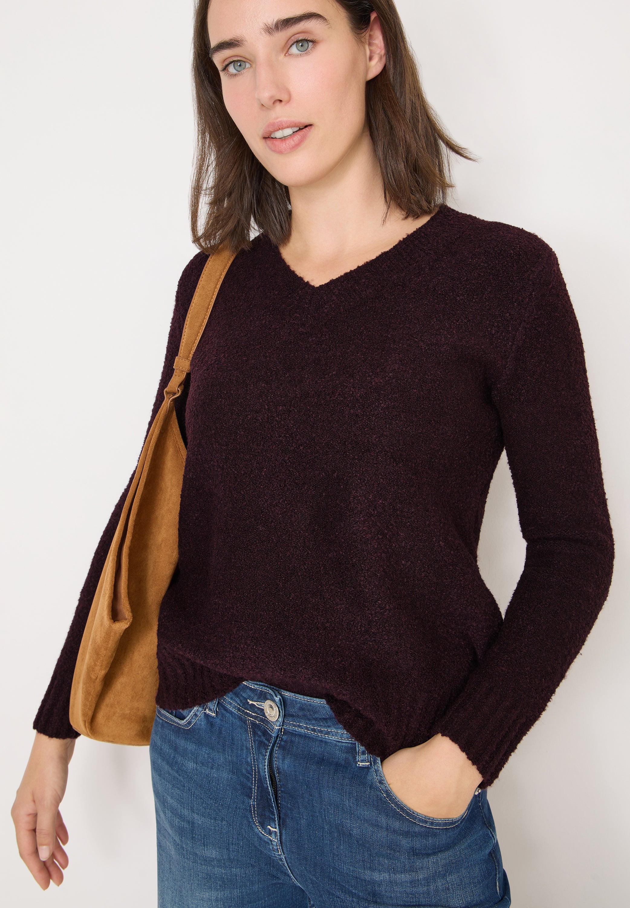 CECIL Damen Pullover Bouclé V-Ausschnitt Langarm
