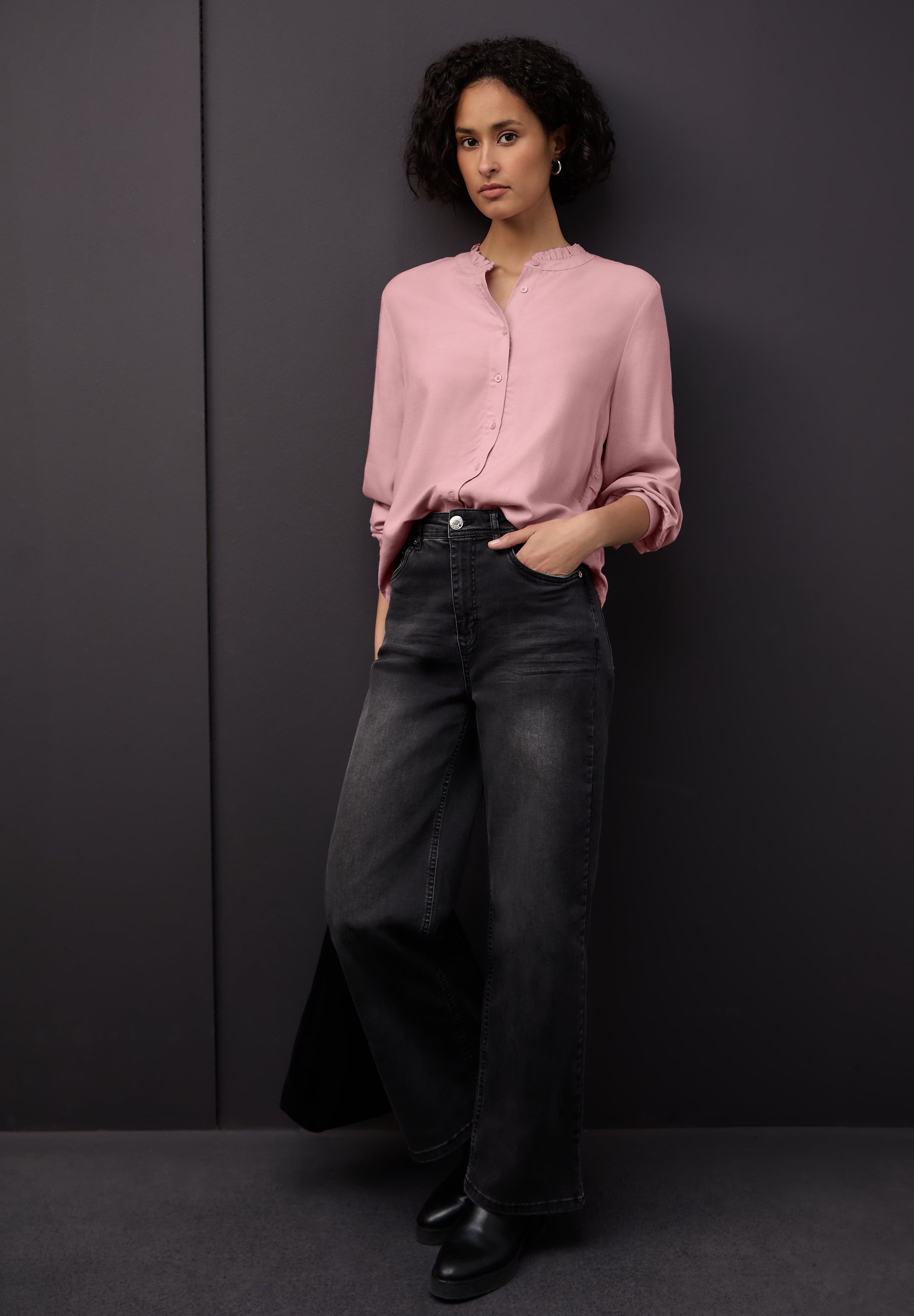 Street One Damen Bluse Rüschendetails Tunnelzug Langarm Viskose