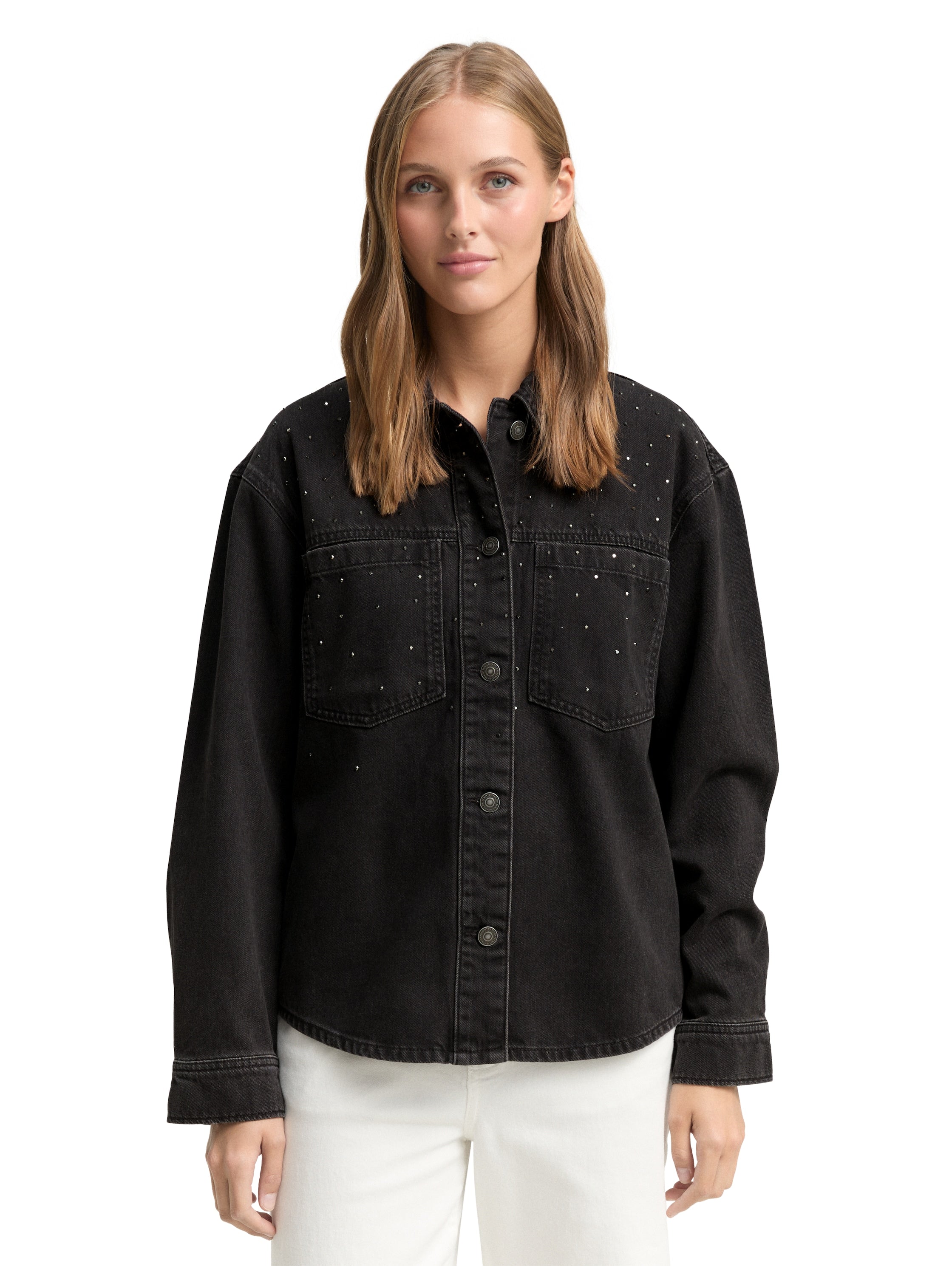 Tom Tailor Denim Female Jeansjacke mit Strasssteinen Baumwolle