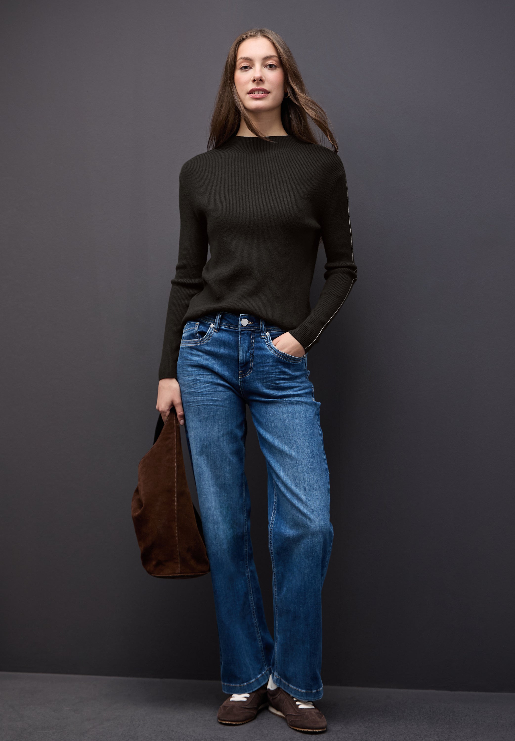 Street One Damen Strickpullover Turtleneck Langarm Tapedetails Angenehmer Tragekomfort