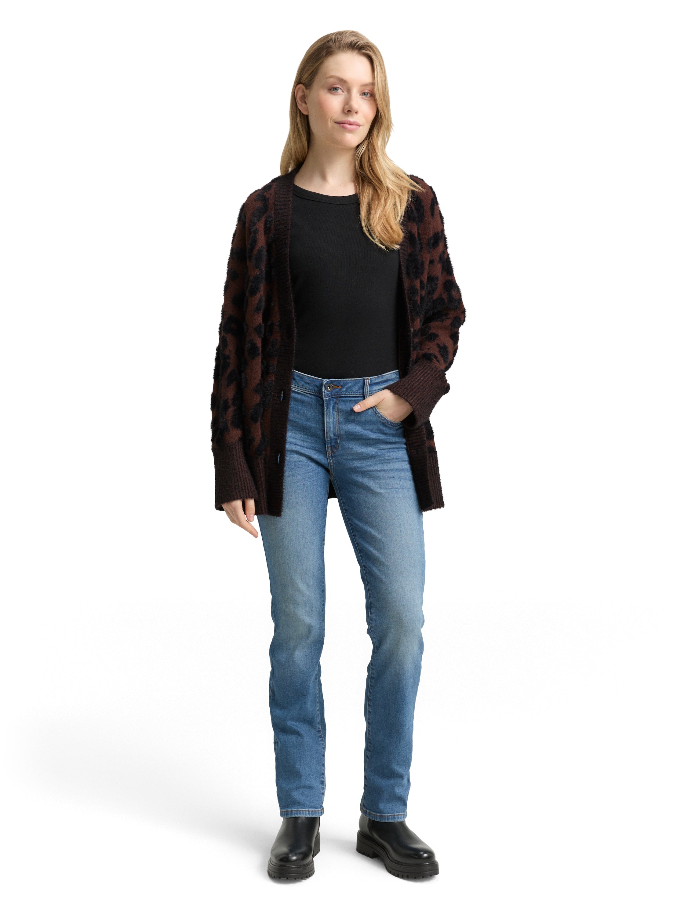 Oversize Damen Strickjacke V-Ausschnitt Federgarn