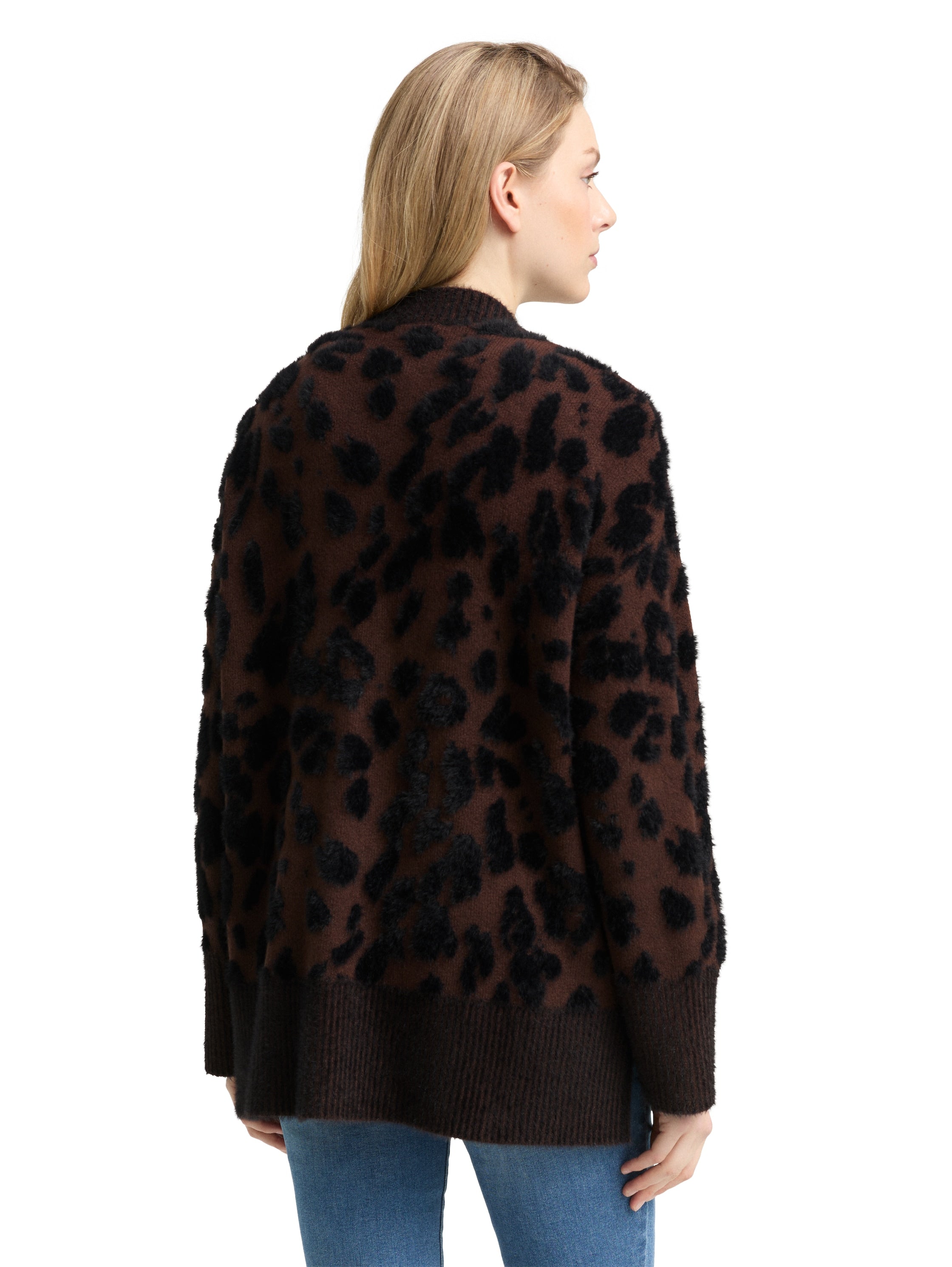 Oversize Damen Strickjacke V-Ausschnitt Federgarn