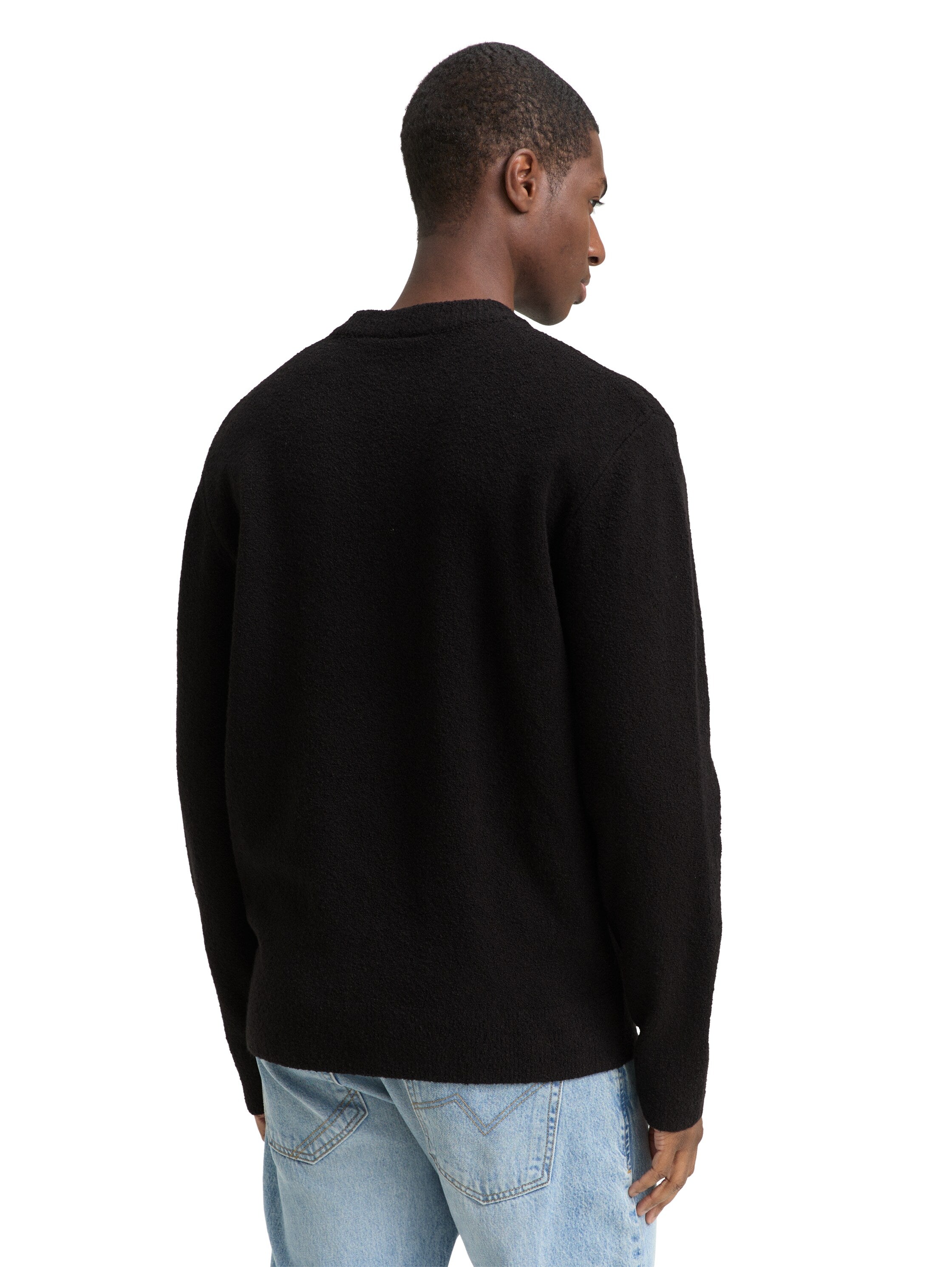 Logo-Badge Pullover Herren Rundhalsausschnitt Bouclé-Stoff