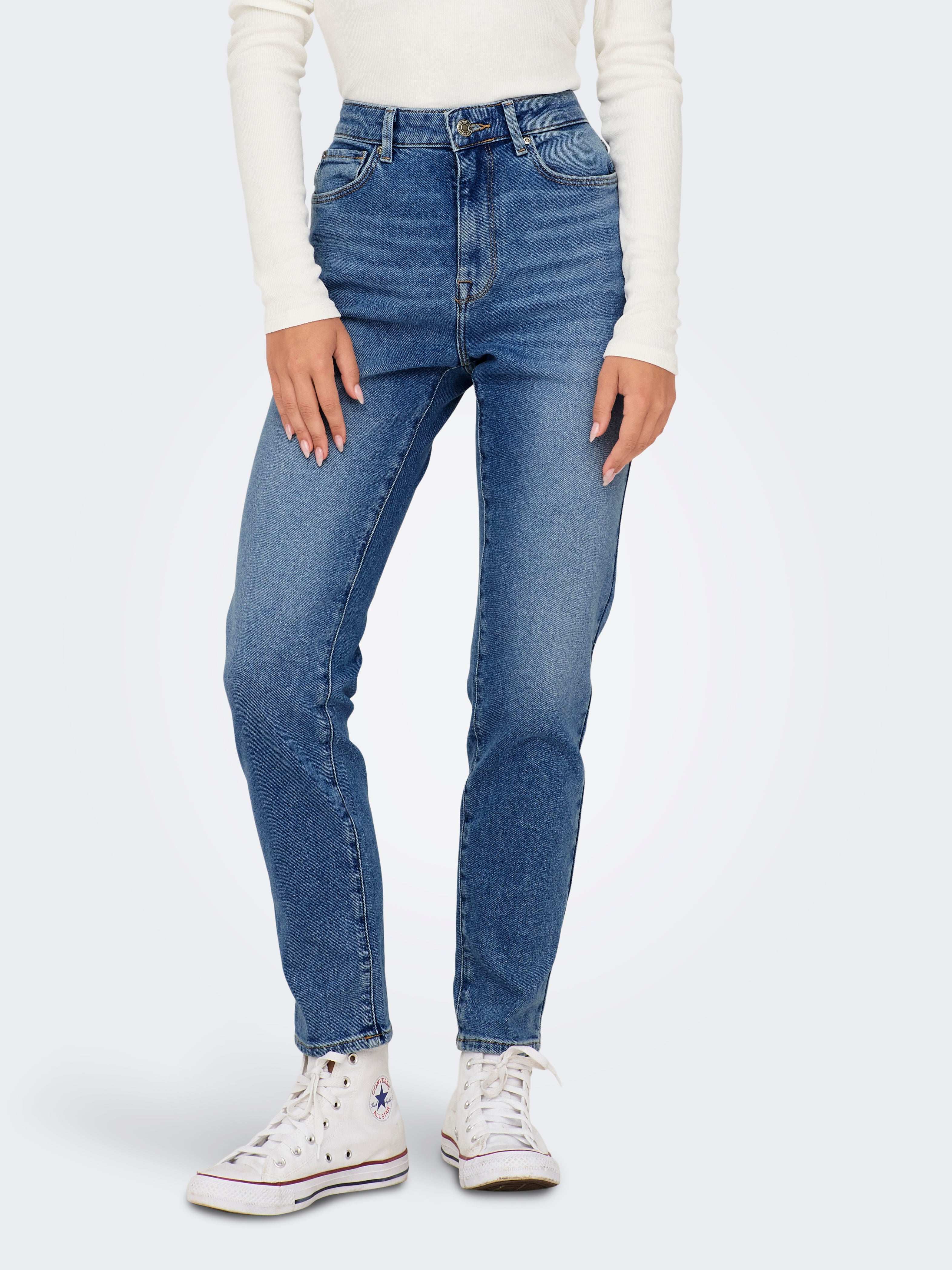 Straight Fit Jeans Damen Knöchellang Hohe Taille mit Reißverschluss