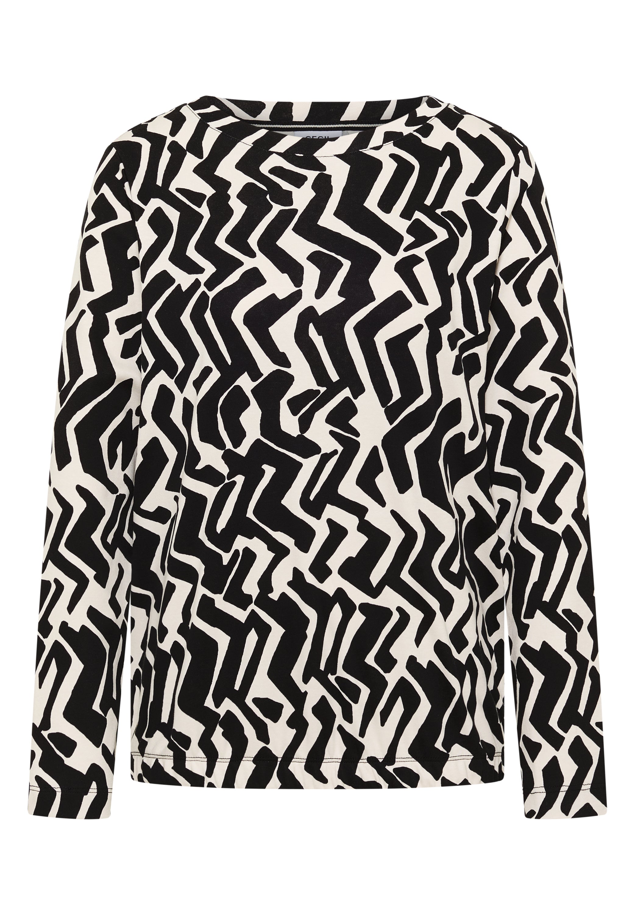 CECIL Damen Langarmshirt U-Boot-Ausschnitt Grafisches Muster Baumwolle