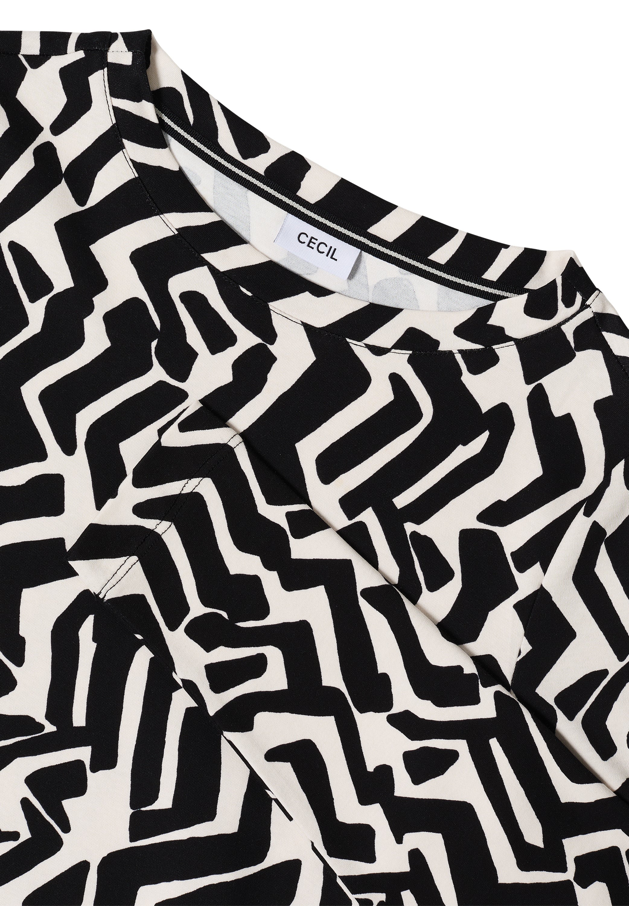 CECIL Damen Langarmshirt U-Boot-Ausschnitt Grafisches Muster Baumwolle