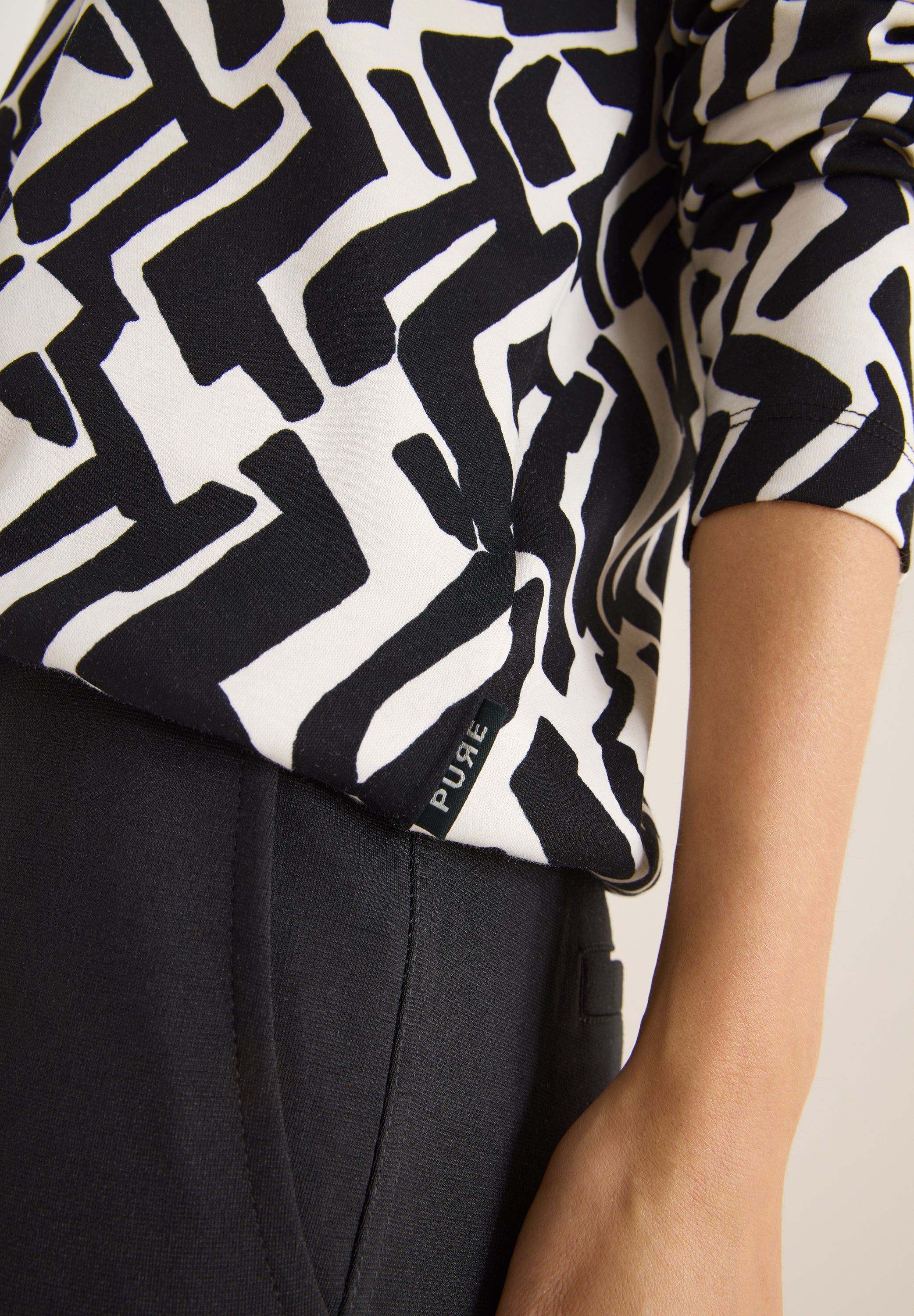 CECIL Damen Langarmshirt U-Boot-Ausschnitt Grafisches Muster Baumwolle