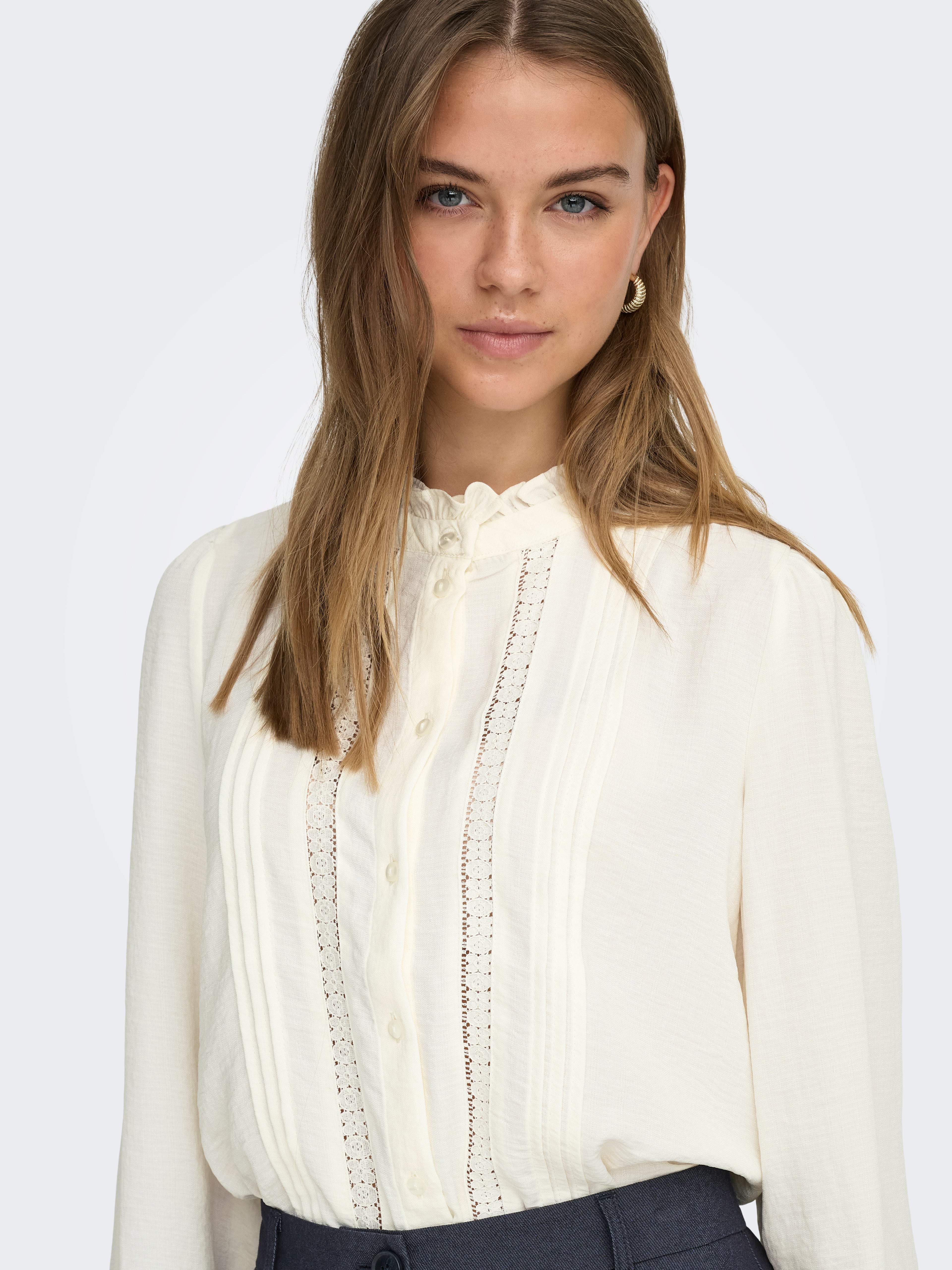 JDY Damen Bluse Langarm Voluminöser Armschnitt Hemd Rüschen