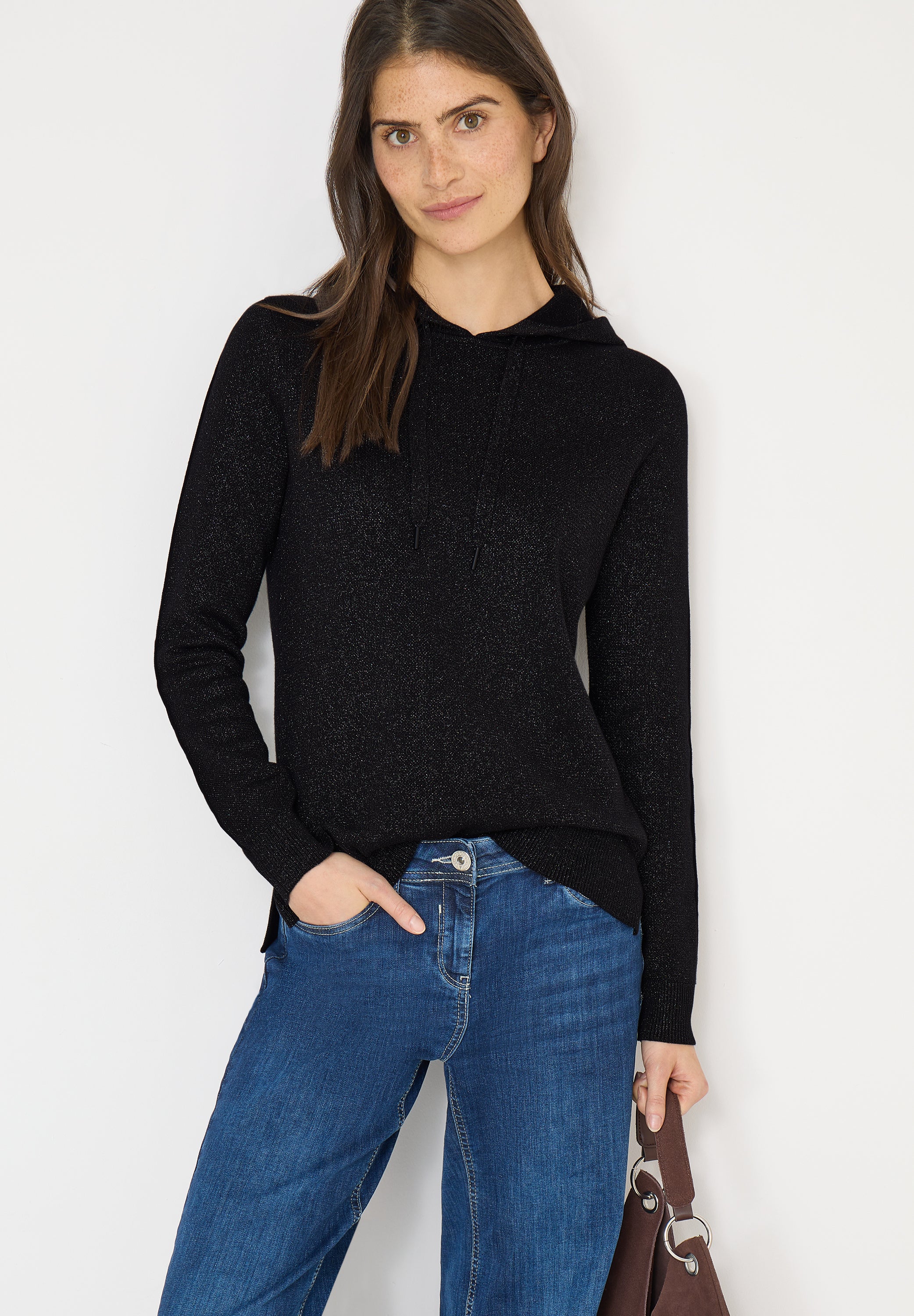 CECIL Damen Jacquard Hoodie Sportiver Pullover mit Tape und Kapuze