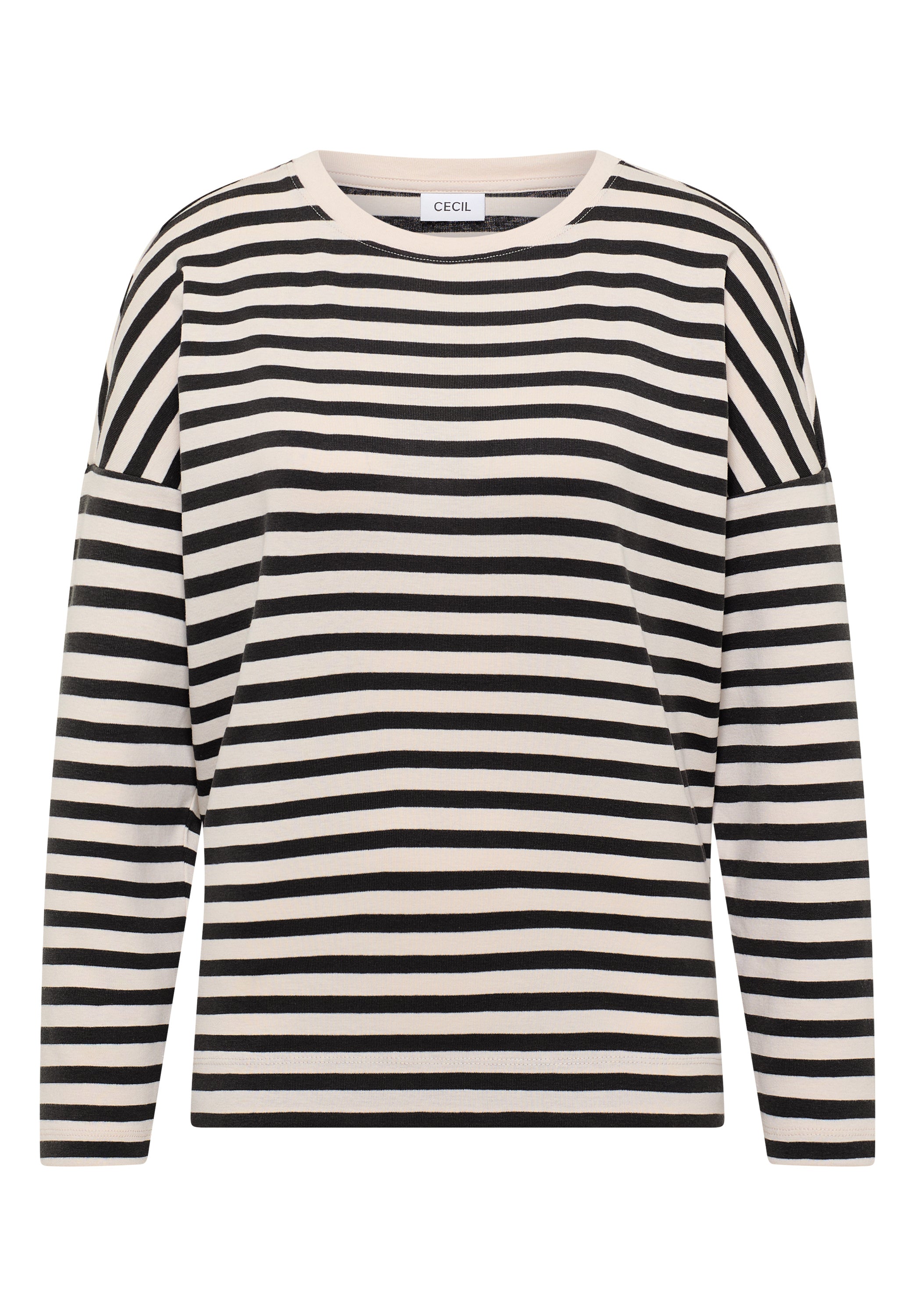 CECIL Damen Langarmshirt U-Boot-Ausschnitt Baumwolle Streifenmuster